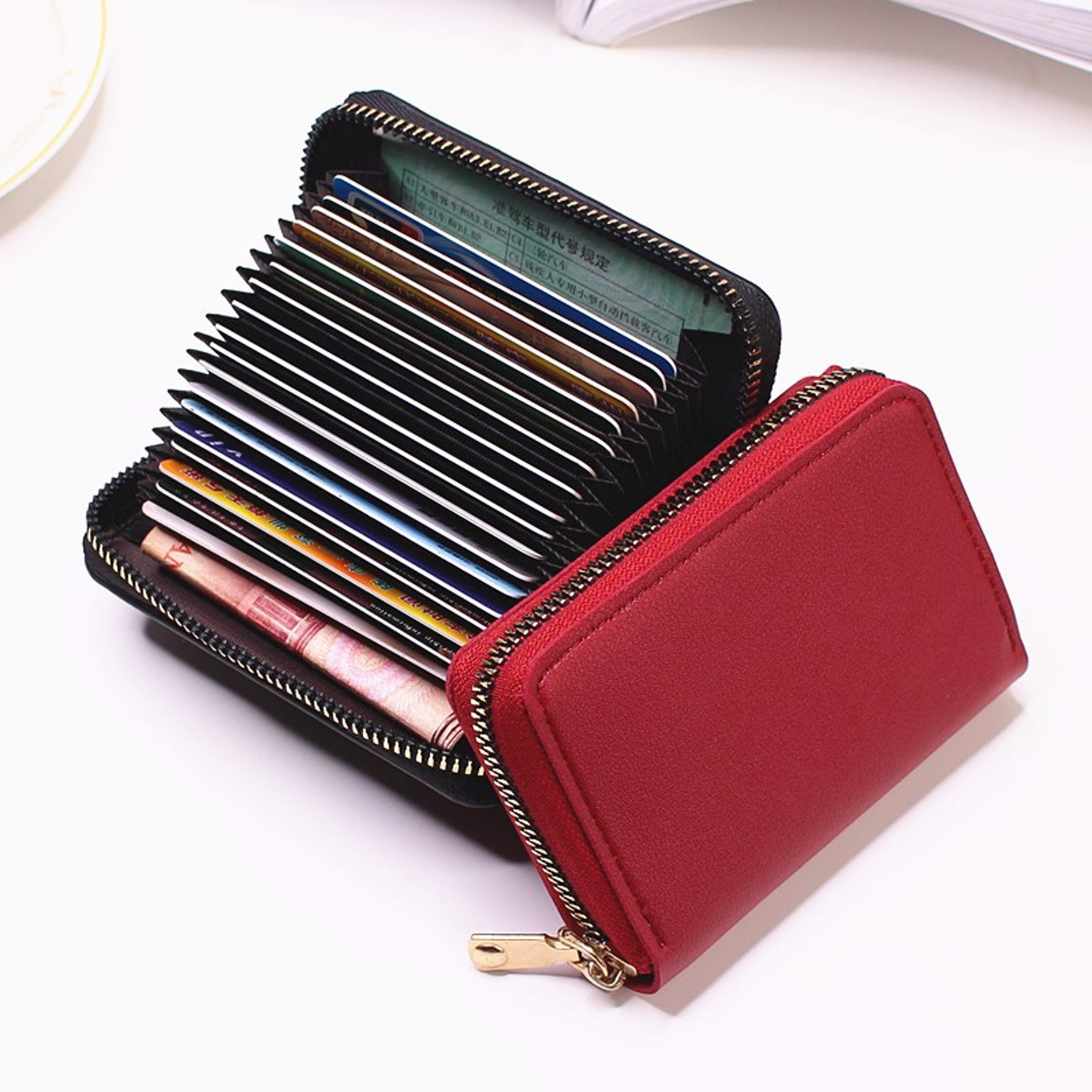 PU Leather Business Card Holder Wallet, Gray Credit Card Case for Men Women, 9 Slot ID Organizer Coin Purse – view 4