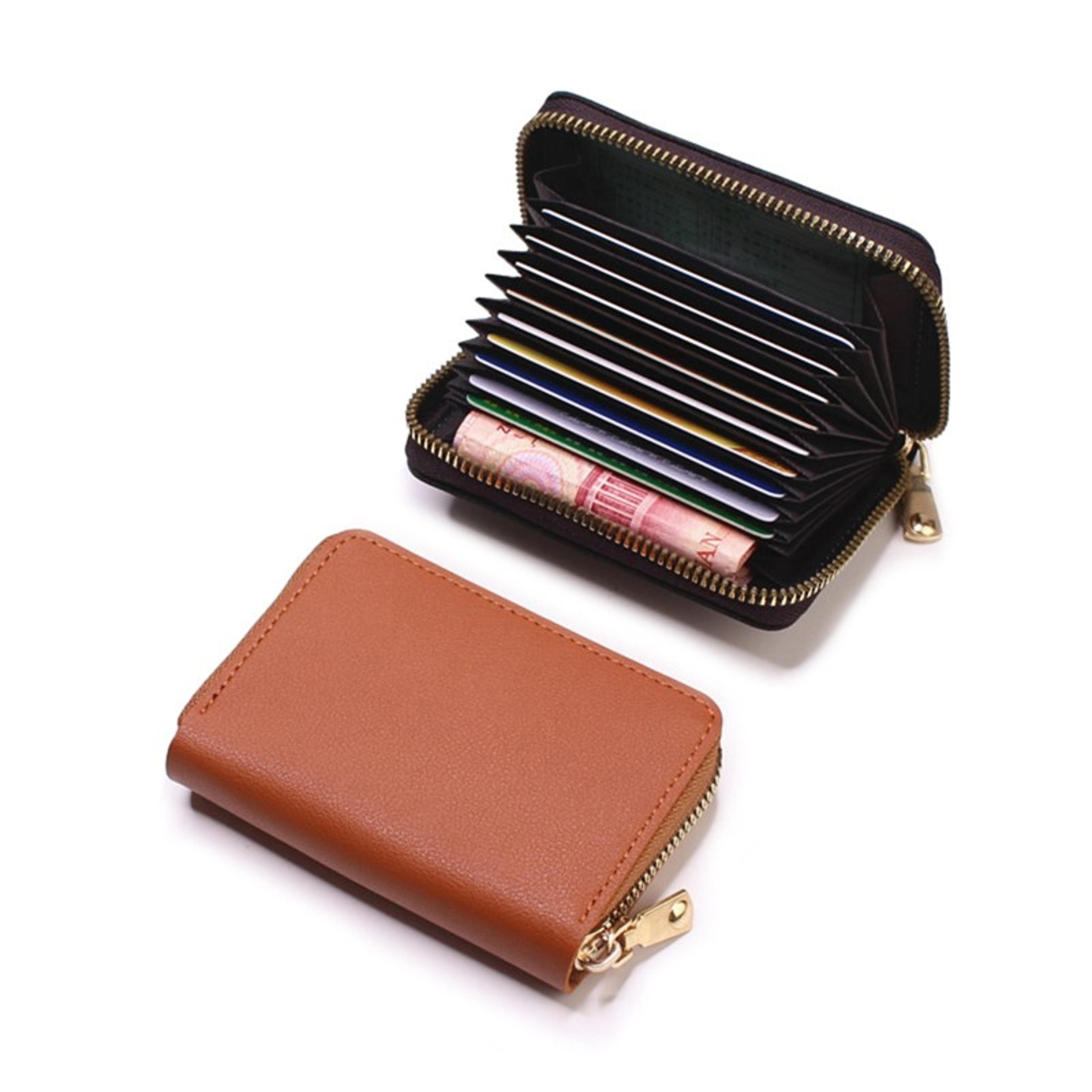 PU Leather Business Card Holder Wallet, Gray Credit Card Case for Men Women, 9 Slot ID Organizer Coin Purse – view 9