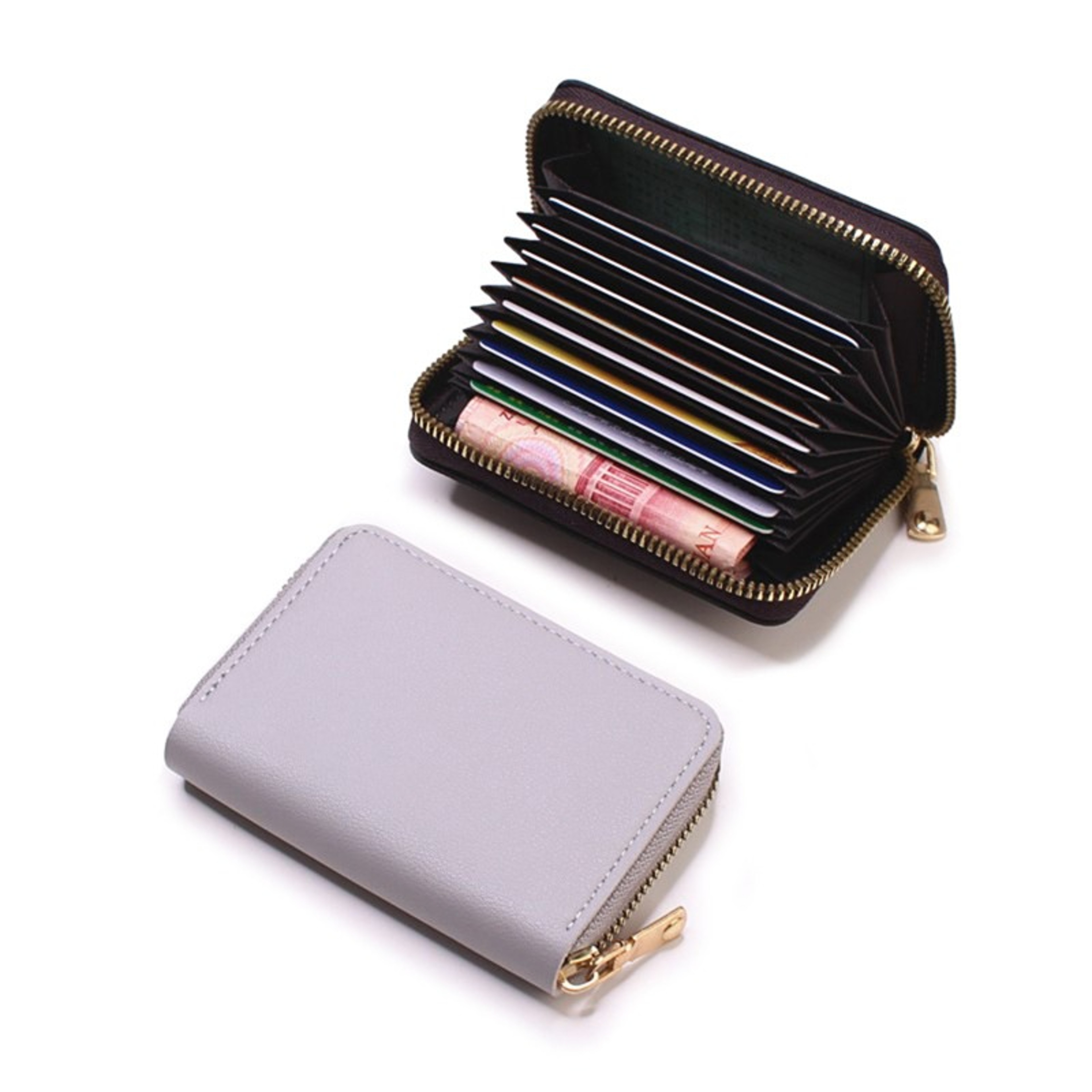 PU Leather Business Card Holder Wallet, Gray Credit Card Case for Men Women, 9 Slot ID Organizer Coin Purse – view 14
