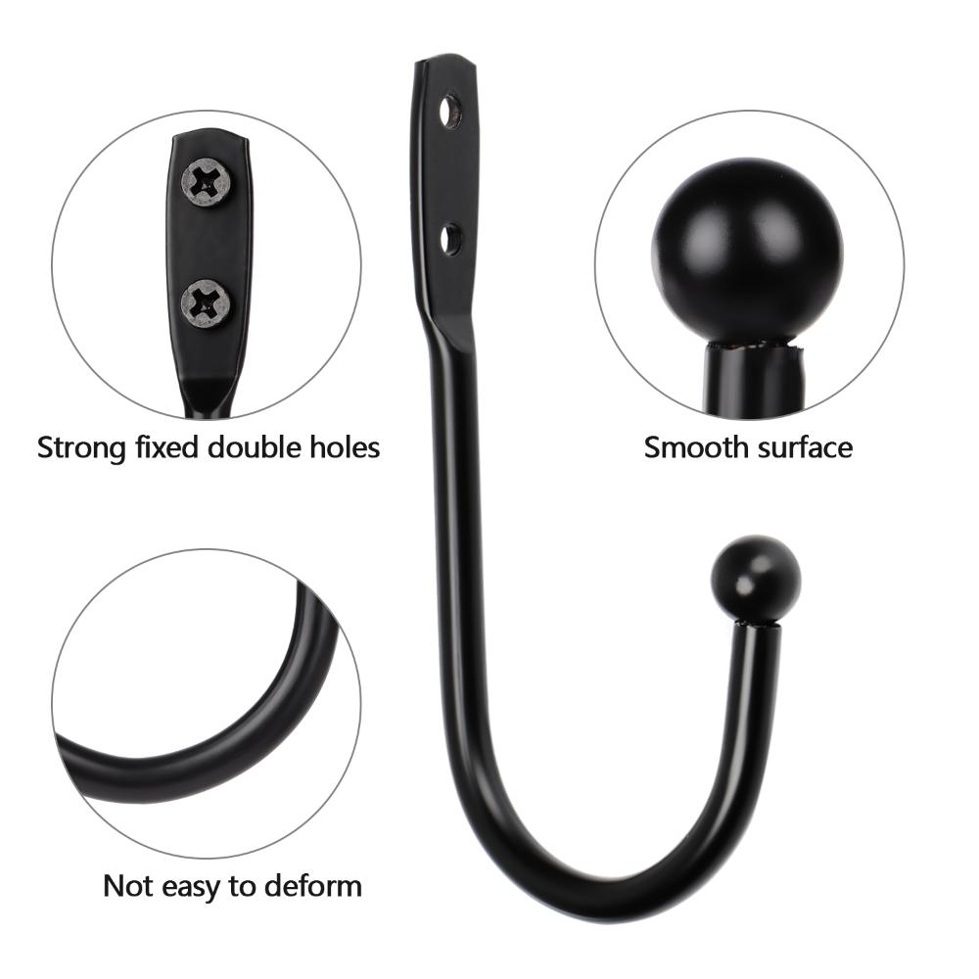 Black Metal Curtain Holdback with Screws, Wall-Mounted Tie Back Hooks for Curtains Drapes, Durable Loop Holder for Light – view 5