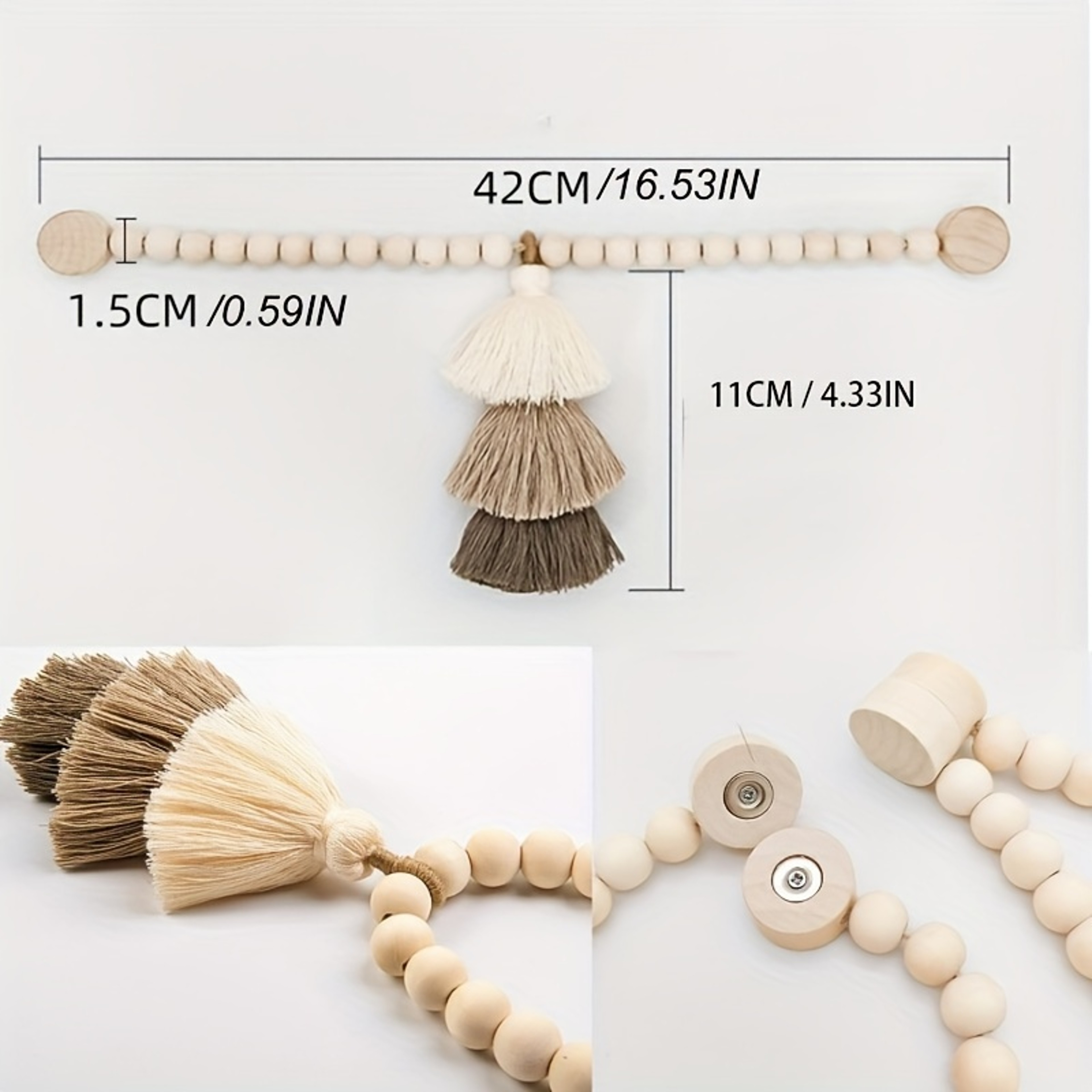 2pcs Bohemian Farmhouse Curtain Ties, Handmade Wooden Bead Curtain Holdbacks for Bedroom, Living Room & Home Decor – view 3