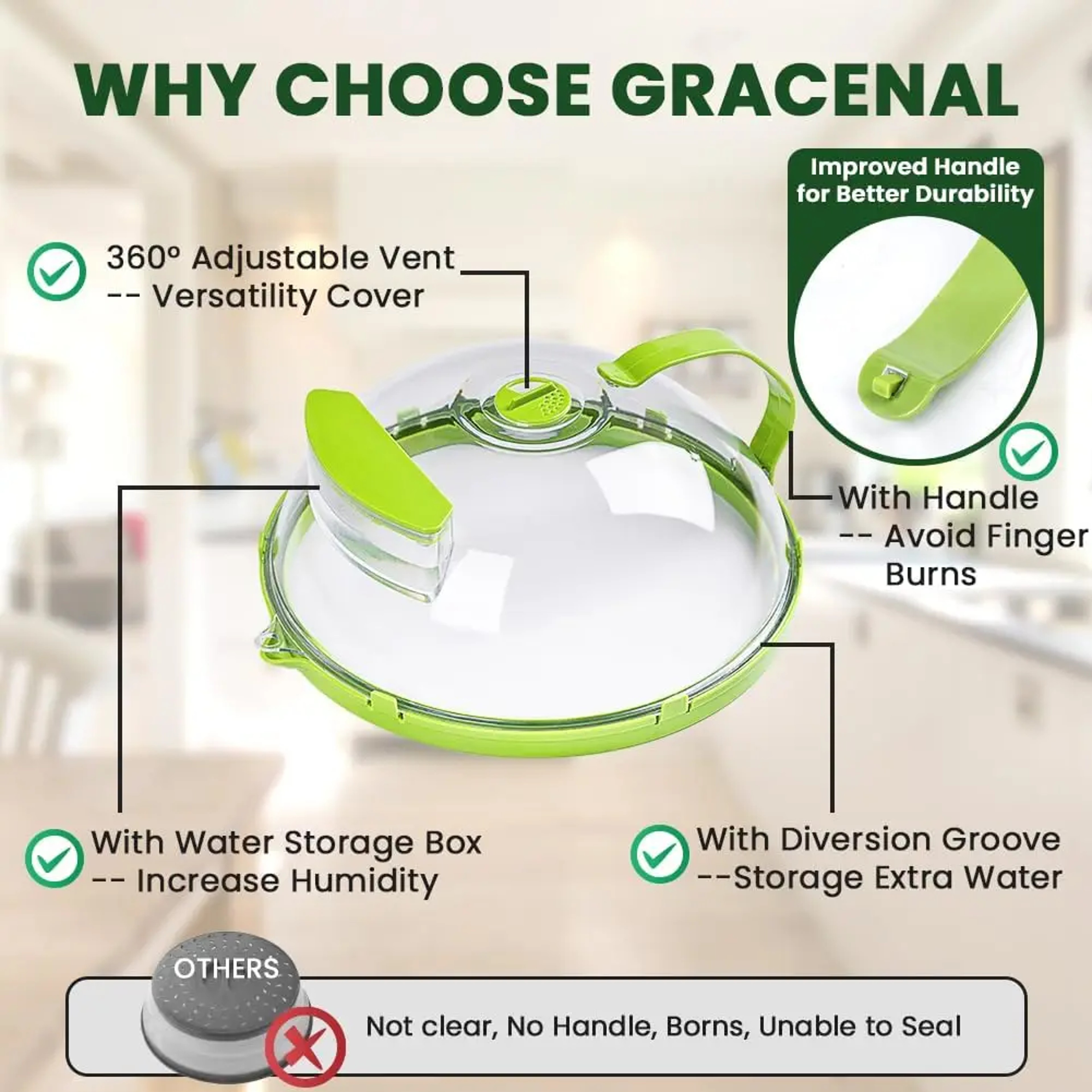 Microwave Cover for Food Clear Microwave Splatter Cover with Water Steamer and Handle & Plate Covers Kitchen Gadgets – view 6