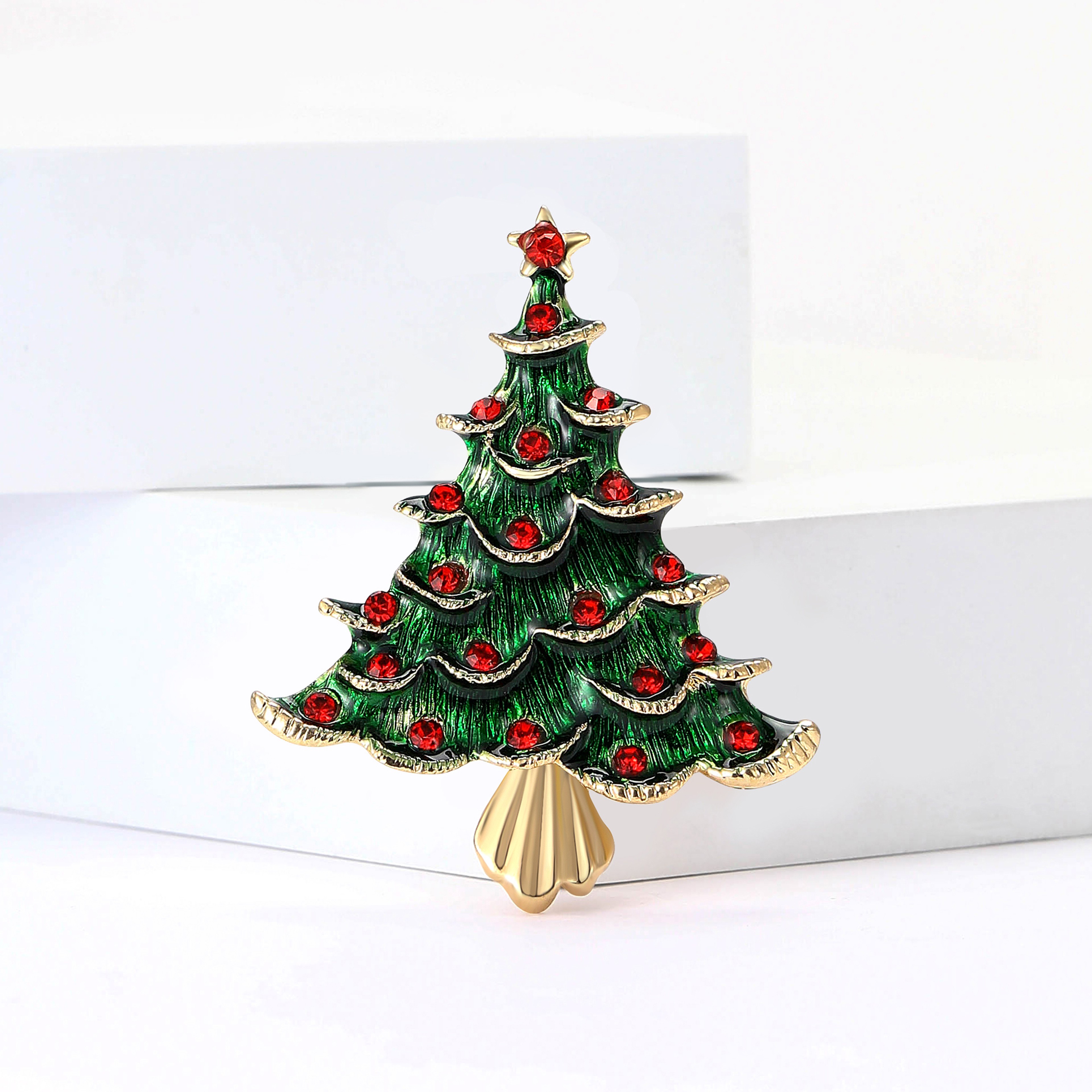 Rhinestone Plant Pins, Christma's Enamel Christmas Tree Brooches for Women, Event Party Decoration Clothes Accessories – view 8
