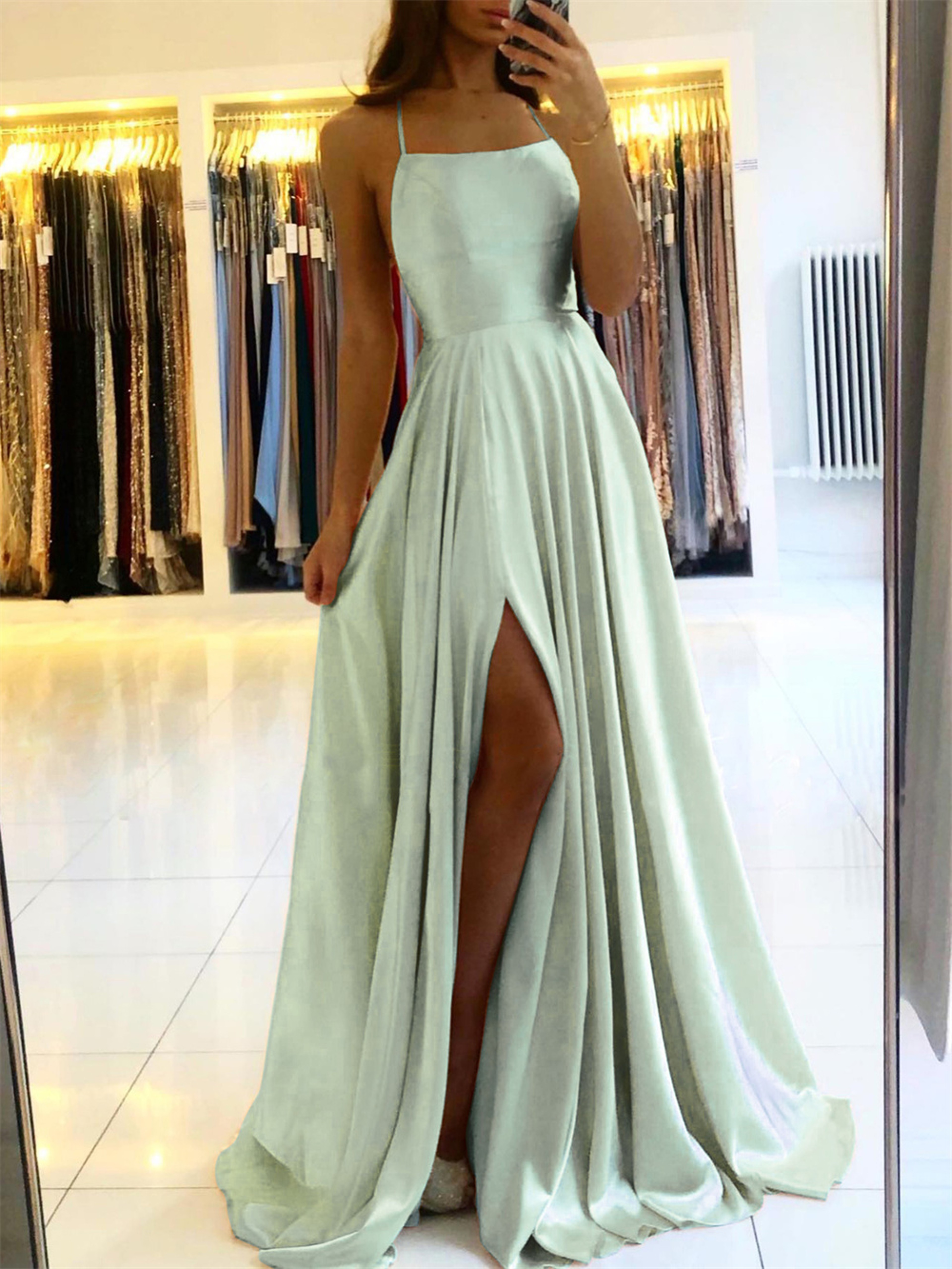 Women Burgundy Satin Beach Maxi Dress For Christmas Adjustable Straps Sexy Side Slit Prom Evening D 2