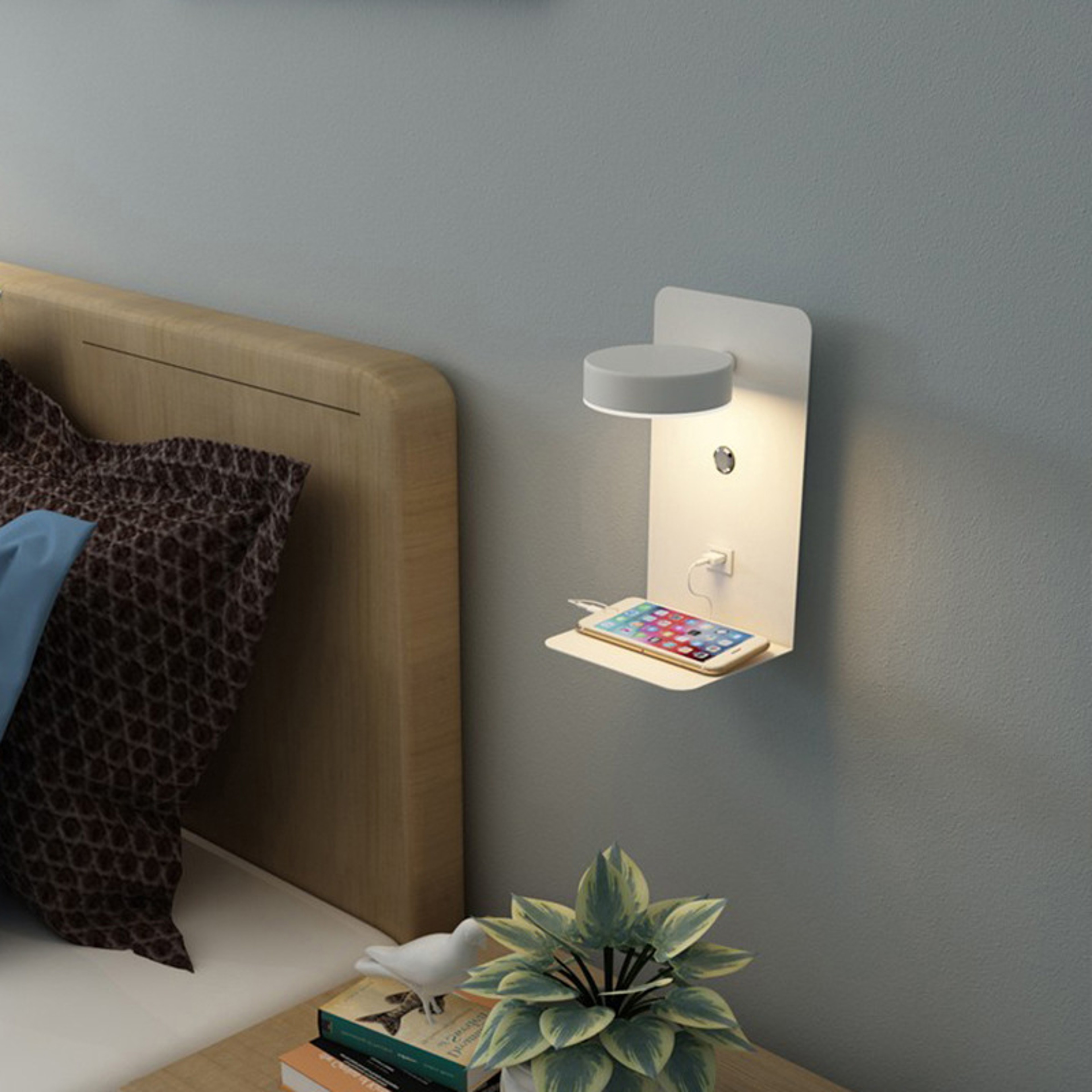 Interior LED Wall Light With Mobile Phone Charging USB Wall Lamp With Switch Bedside Reading Light  1