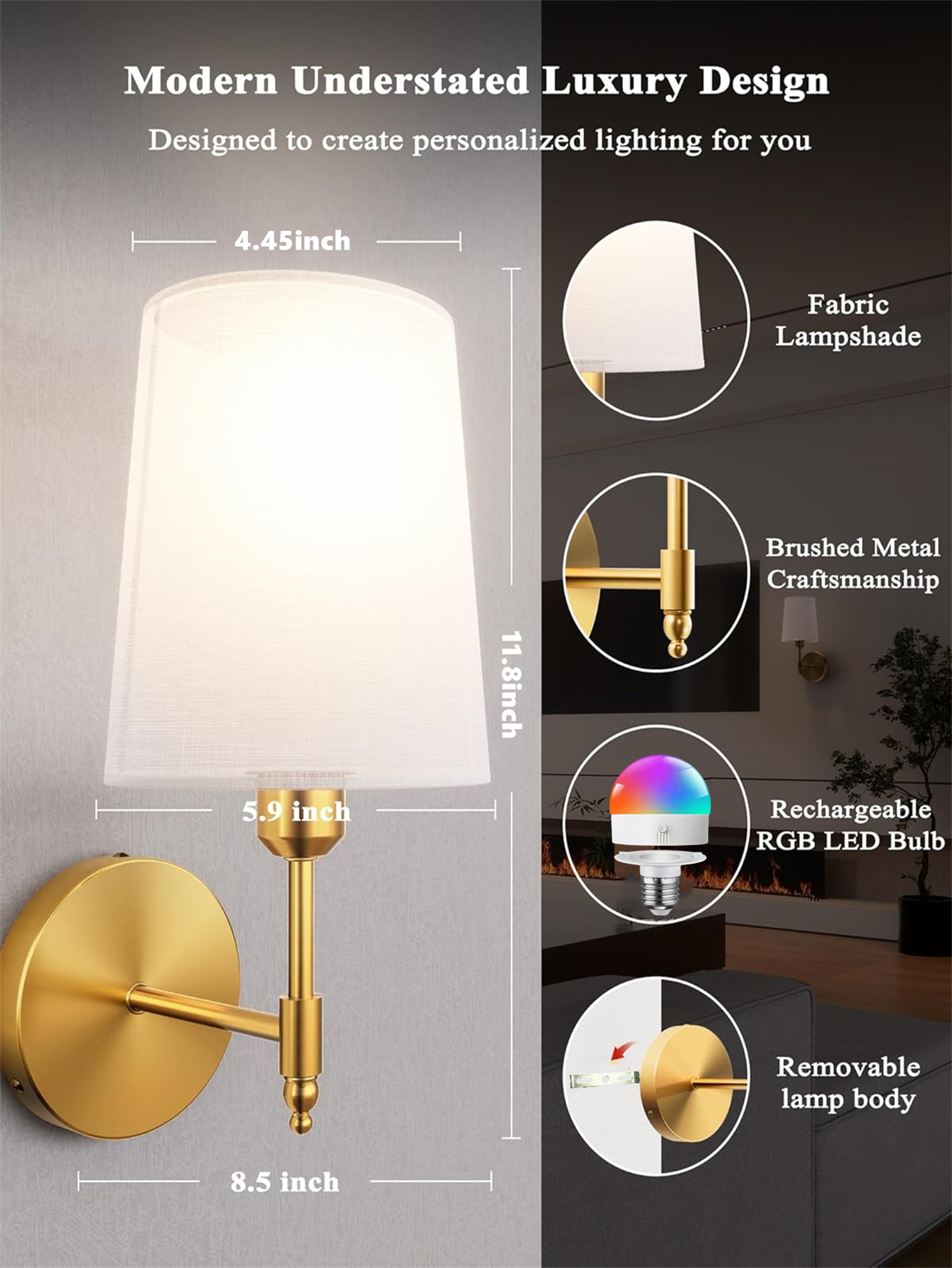 Wireless Wall Lamp For Bedroom And Living Room Corridor WiringFree Rechargeable Battery Dimmable De 5