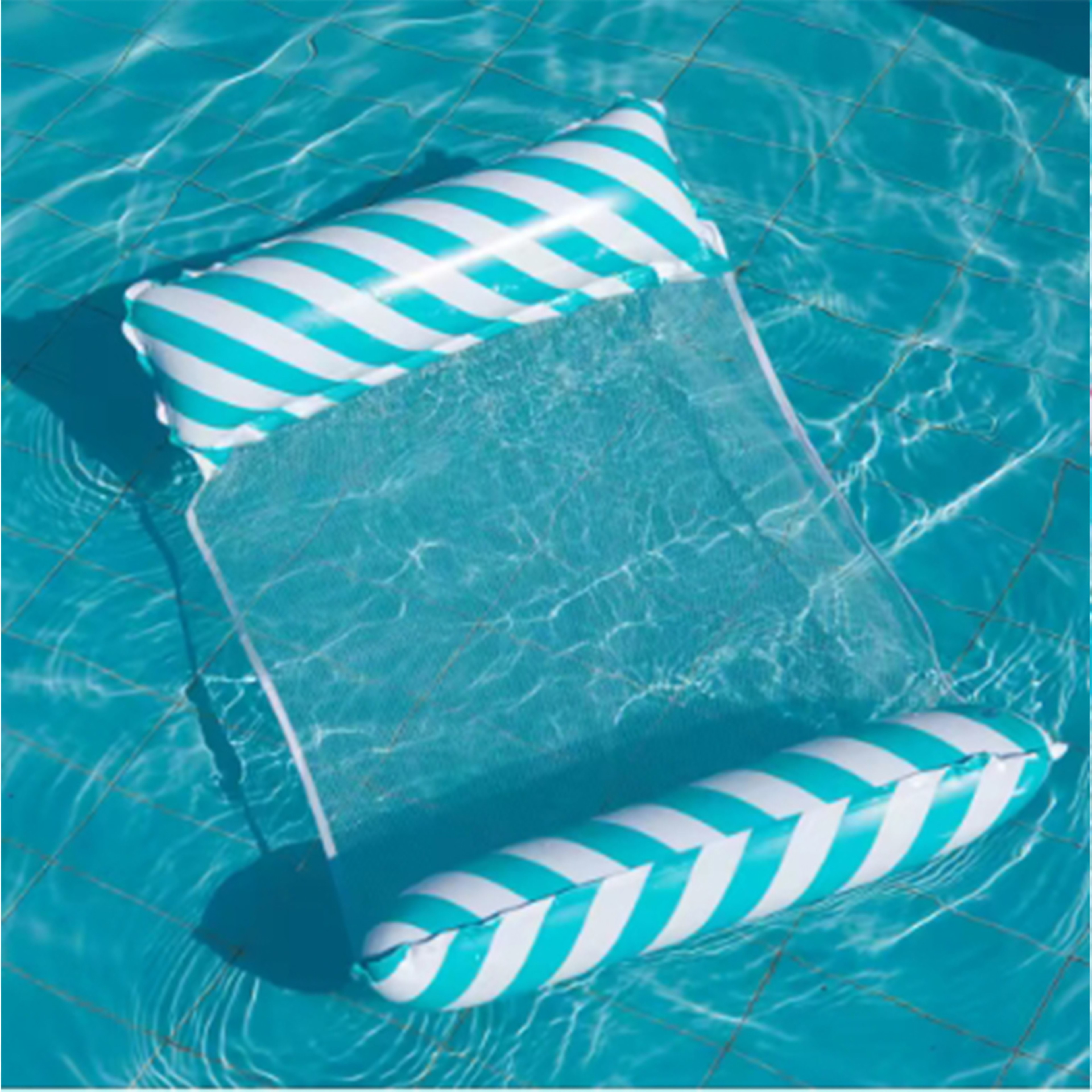 Striped Inflatable Pool Lounge Chair With Mesh Backrest For Beach And Pool 6
