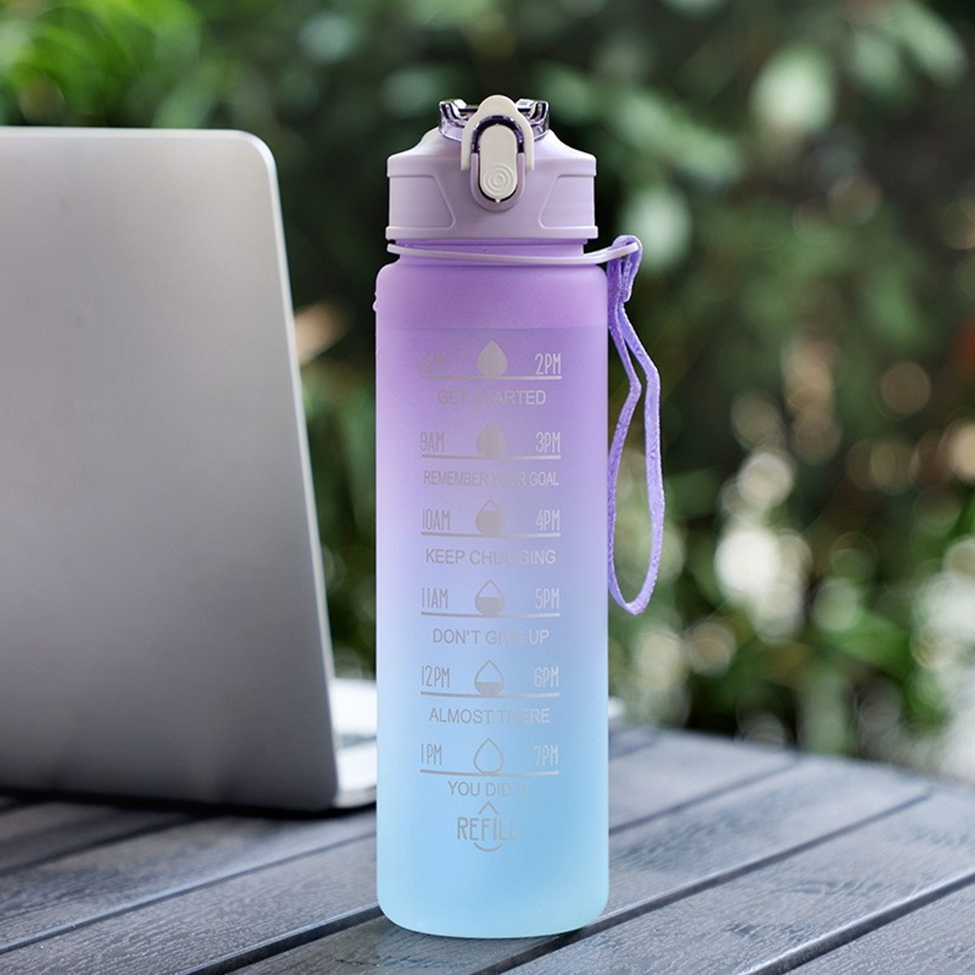 Gradient Rainbow Frosted Sports Water Bottle Leakproof Motivational Fitness Mug – view 8