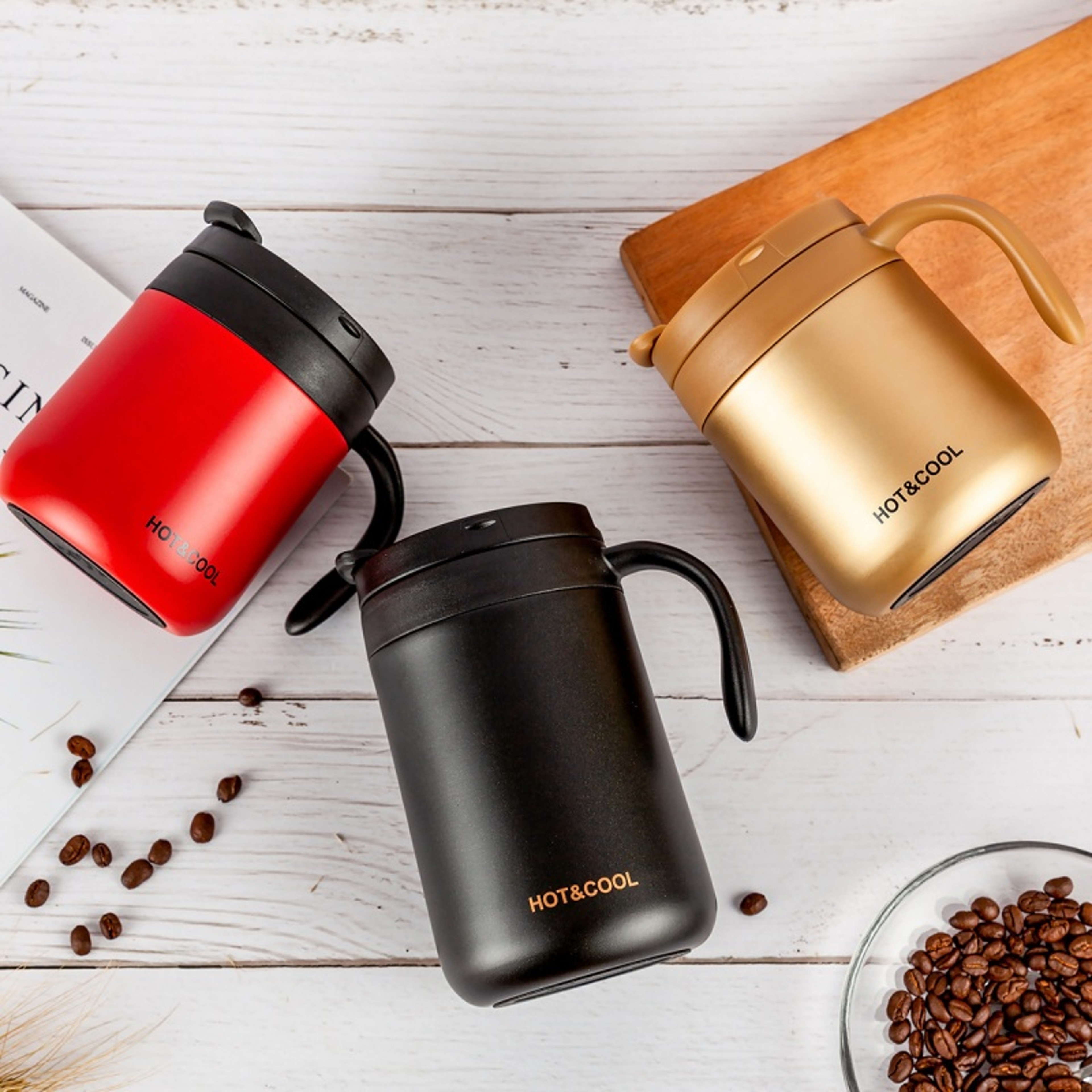 Insulated Stainless Steel Coffee Mug with Handle Wide Mouth Office Travel Cup – view 1