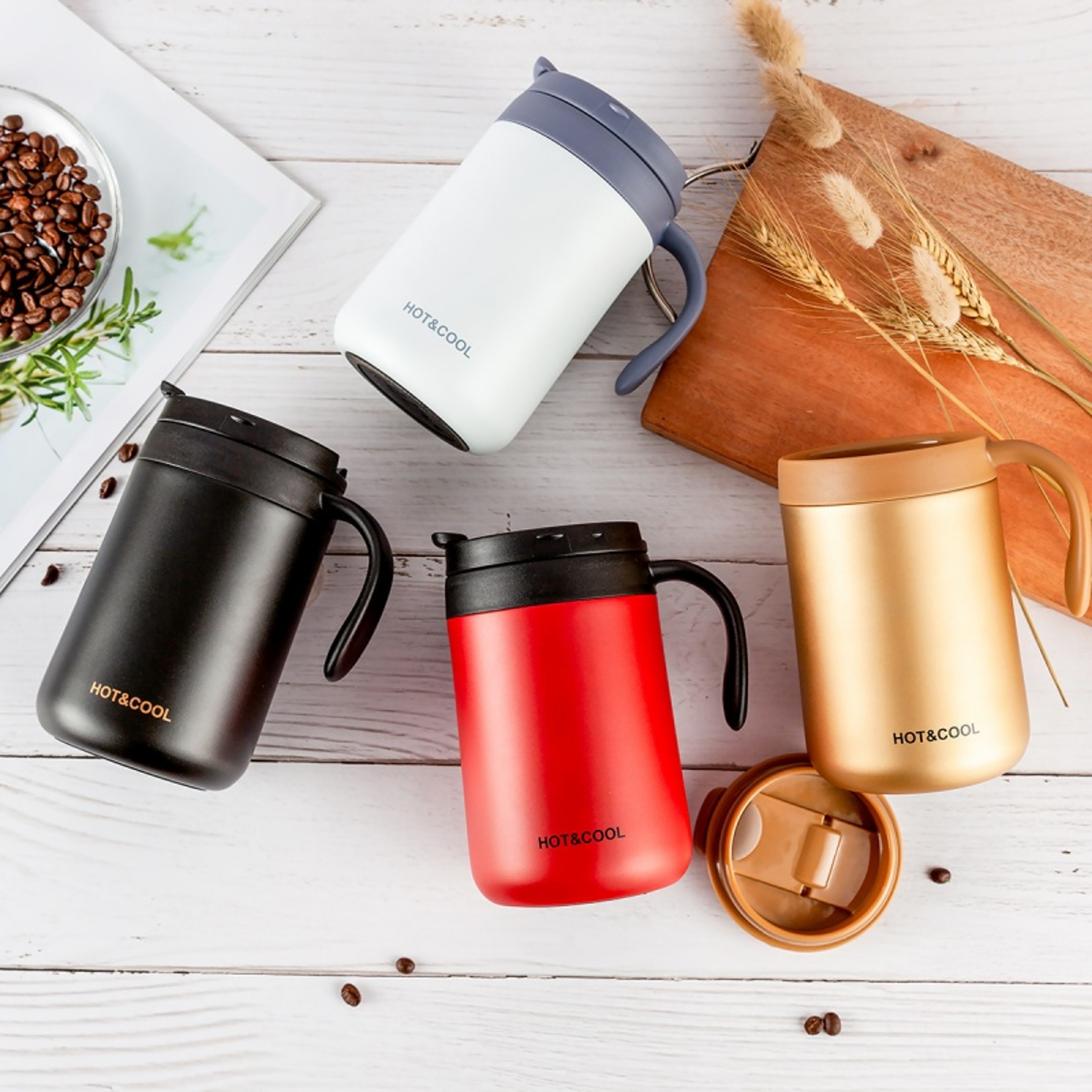 Insulated Stainless Steel Coffee Mug with Handle Wide Mouth Office Travel Cup – view 4