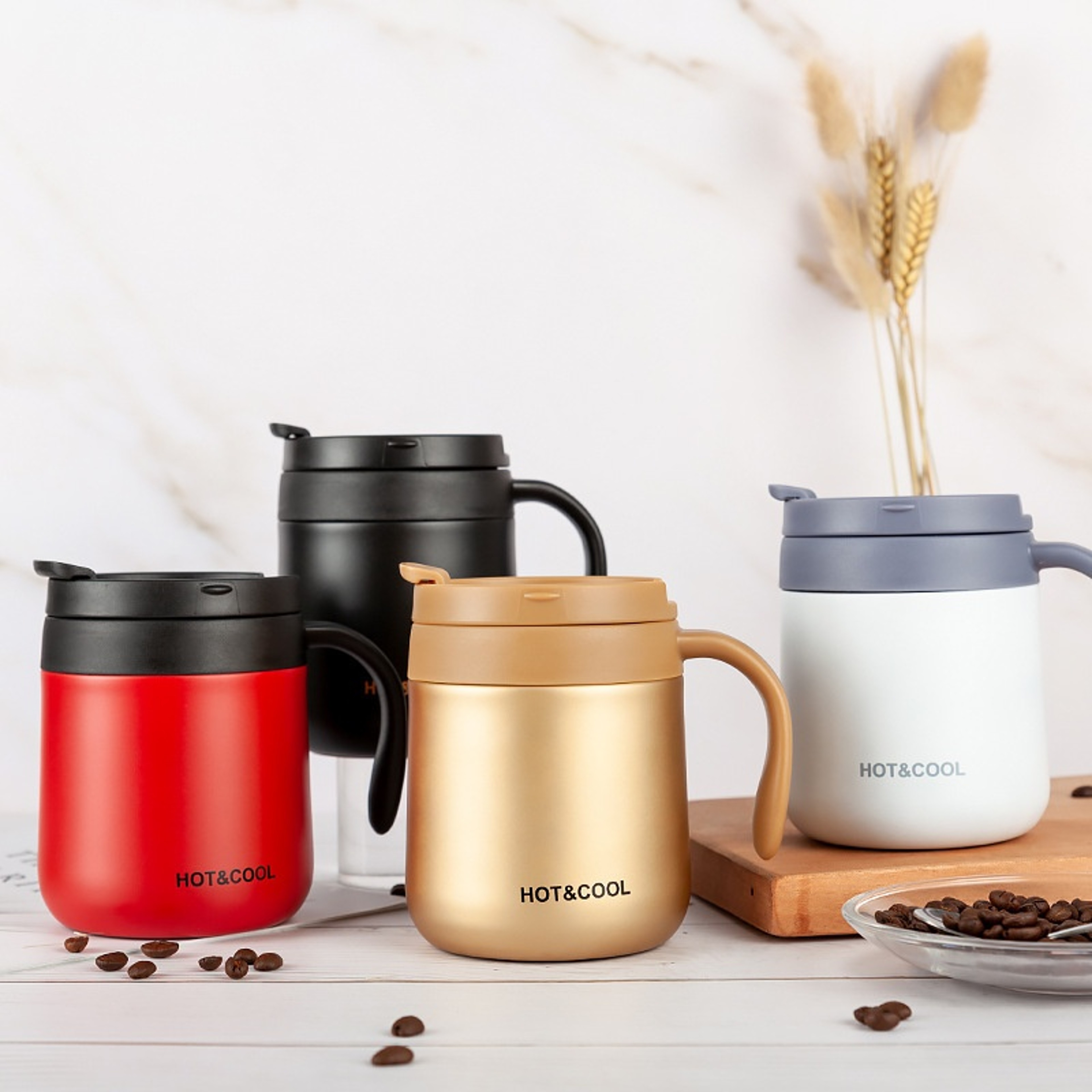 Insulated Stainless Steel Coffee Mug with Handle Wide Mouth Office Travel Cup – view 6