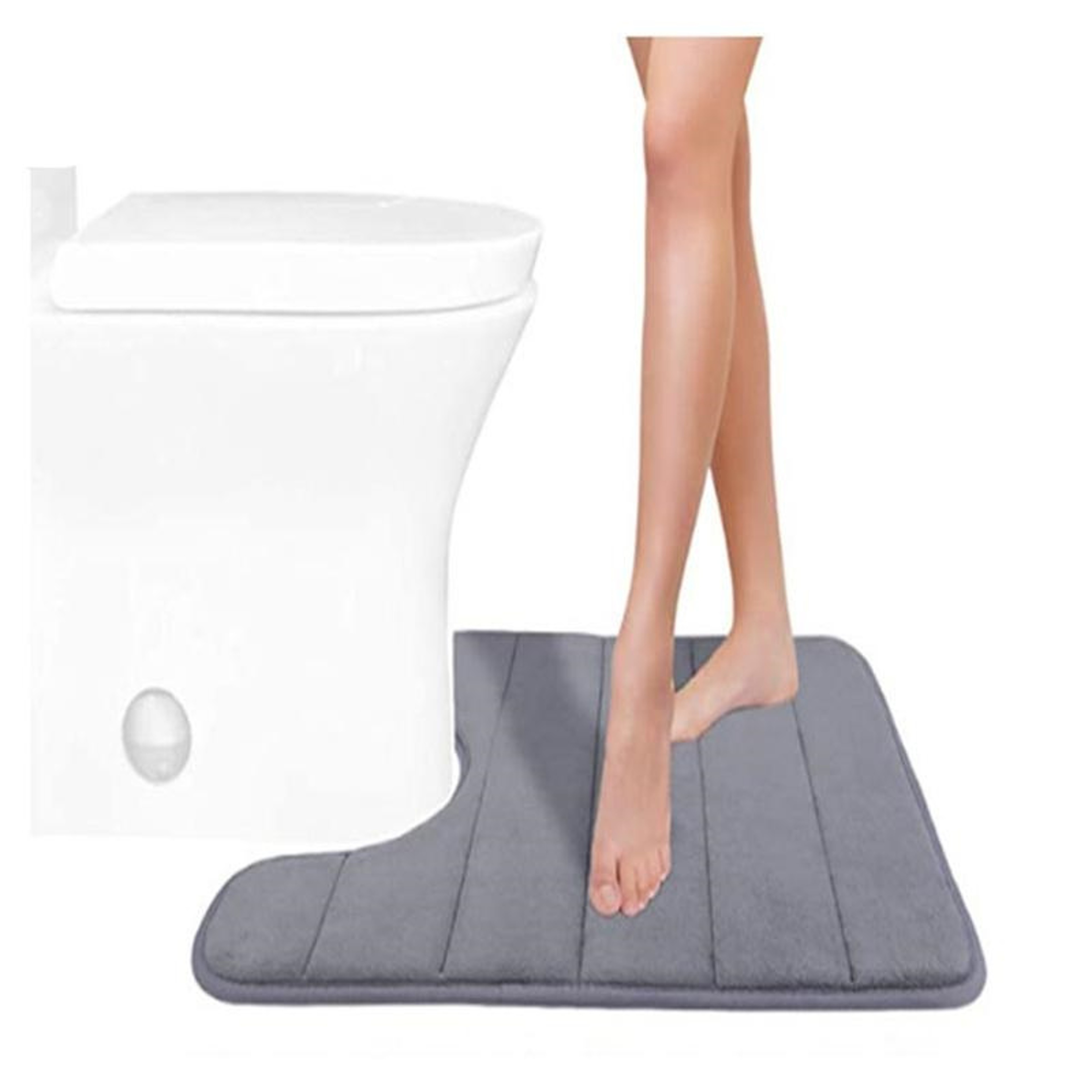 Silver Grey Non Slip Bath Mat Set Memory Foam Bathroom Rug and U Shape Toilet Mat – view 5