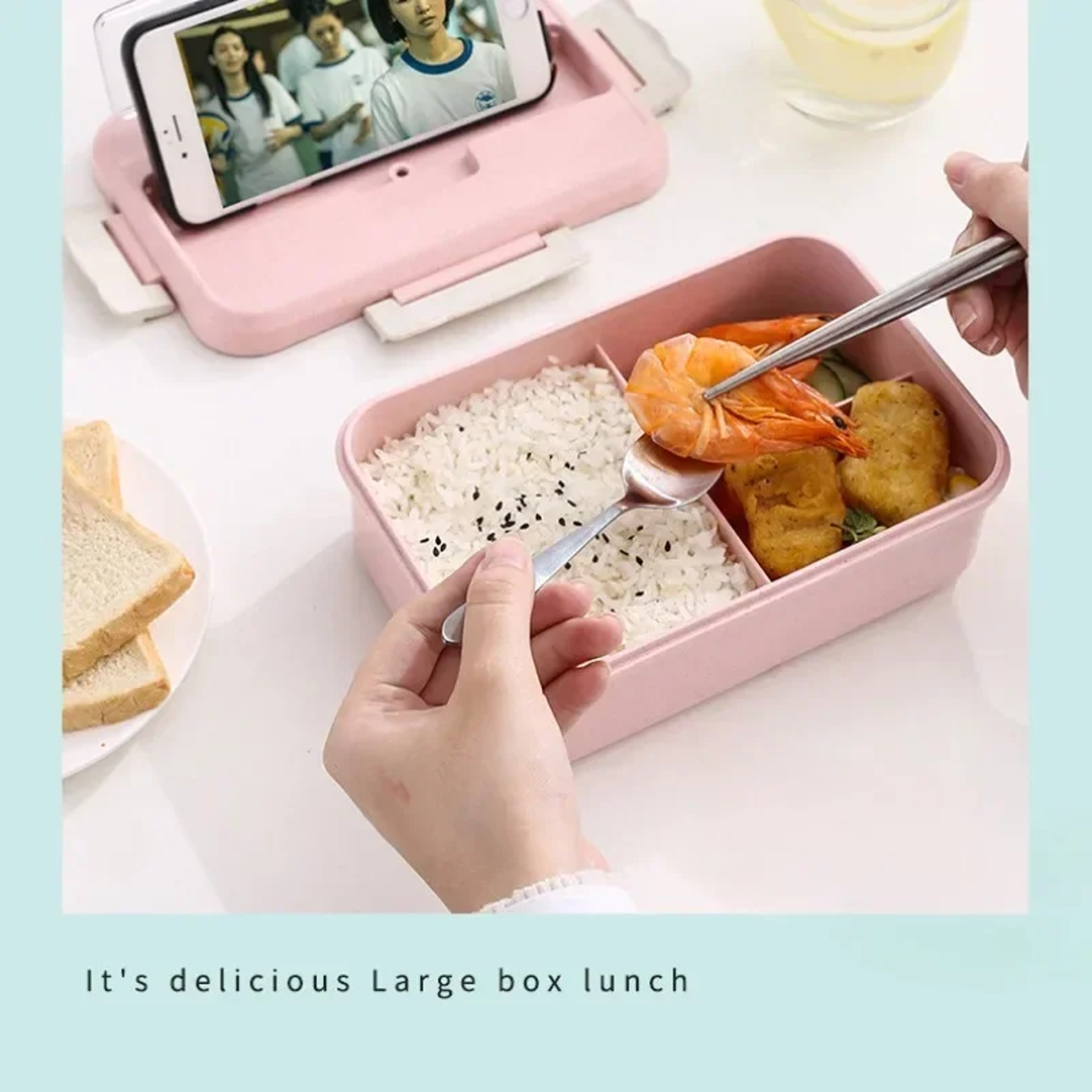 Wheat Straw Microwave Lunch Box With Spoon And Chopsticks For Kids School And Office 2