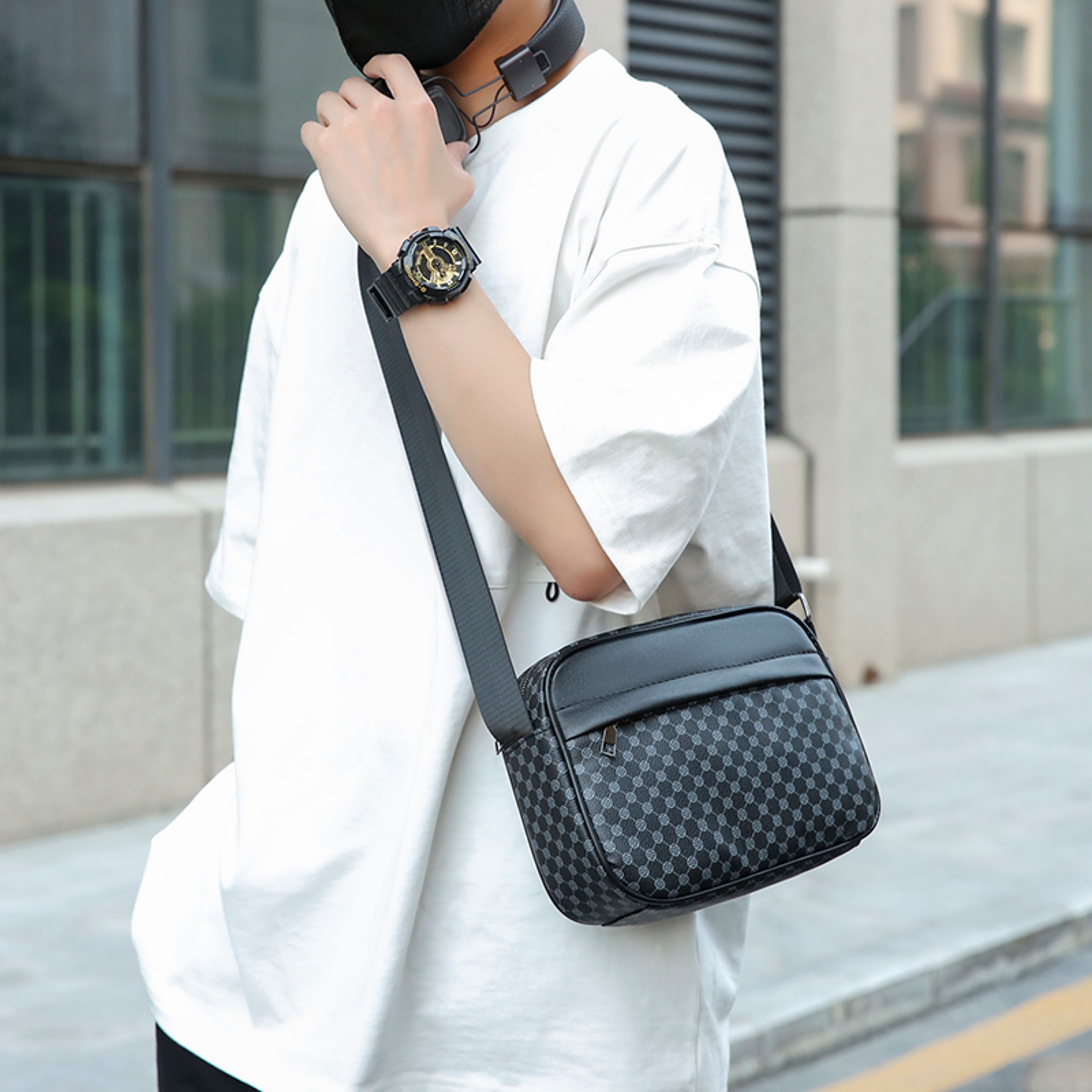 Lightweight PU Leather Men's Messenger Bag with Wide Strap for Work and Daily Travel – view 1