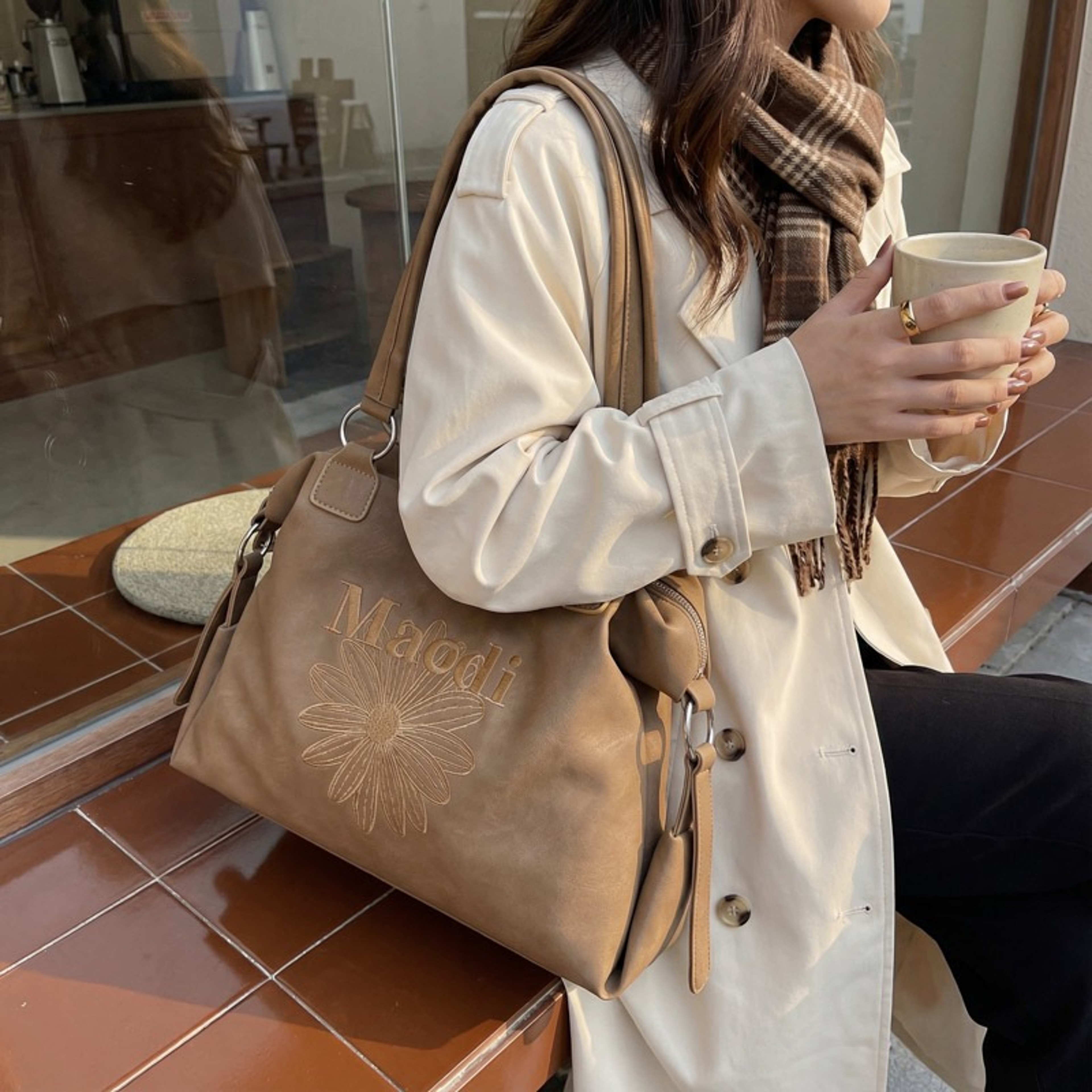 Retro Suede Tote Bag for Women Large Capacity Commuter Shoulder Purse – view 2