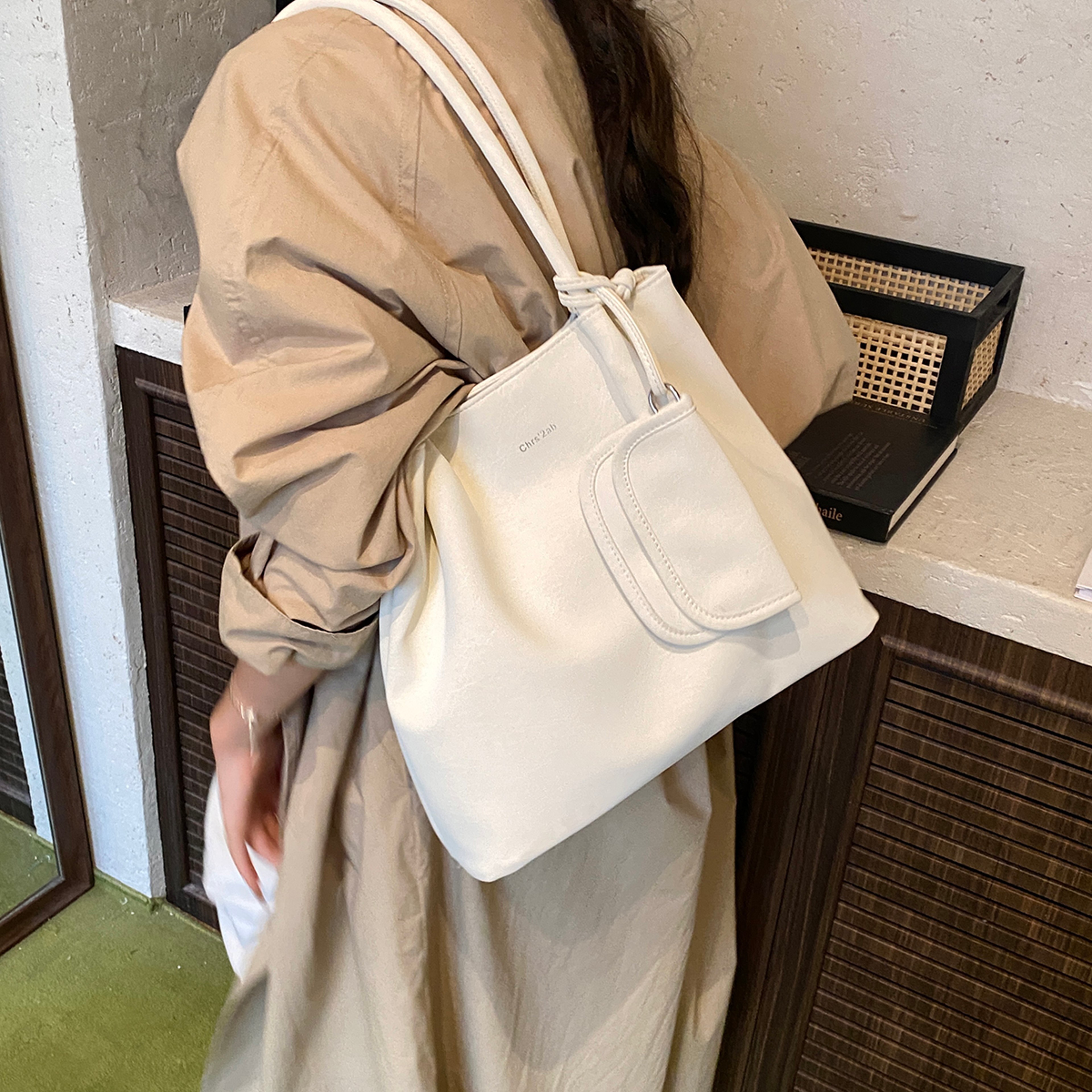 Suede Tote Bag for Women with Detachable Pouch Elegant Work Purse – view 2