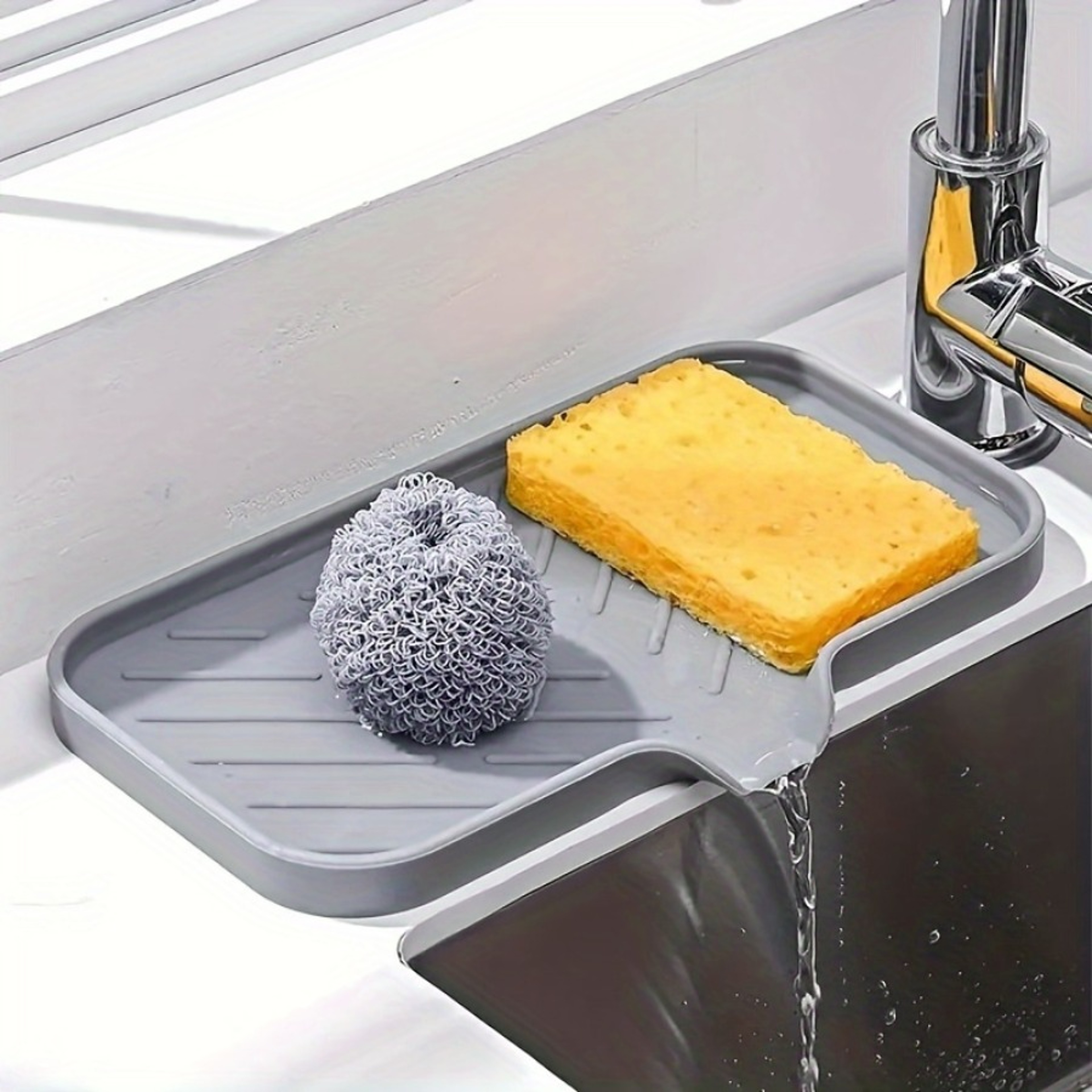 Silicone Sink Drain Pad and Soap Sponge Holder for Clean Dry Countertops – view 1