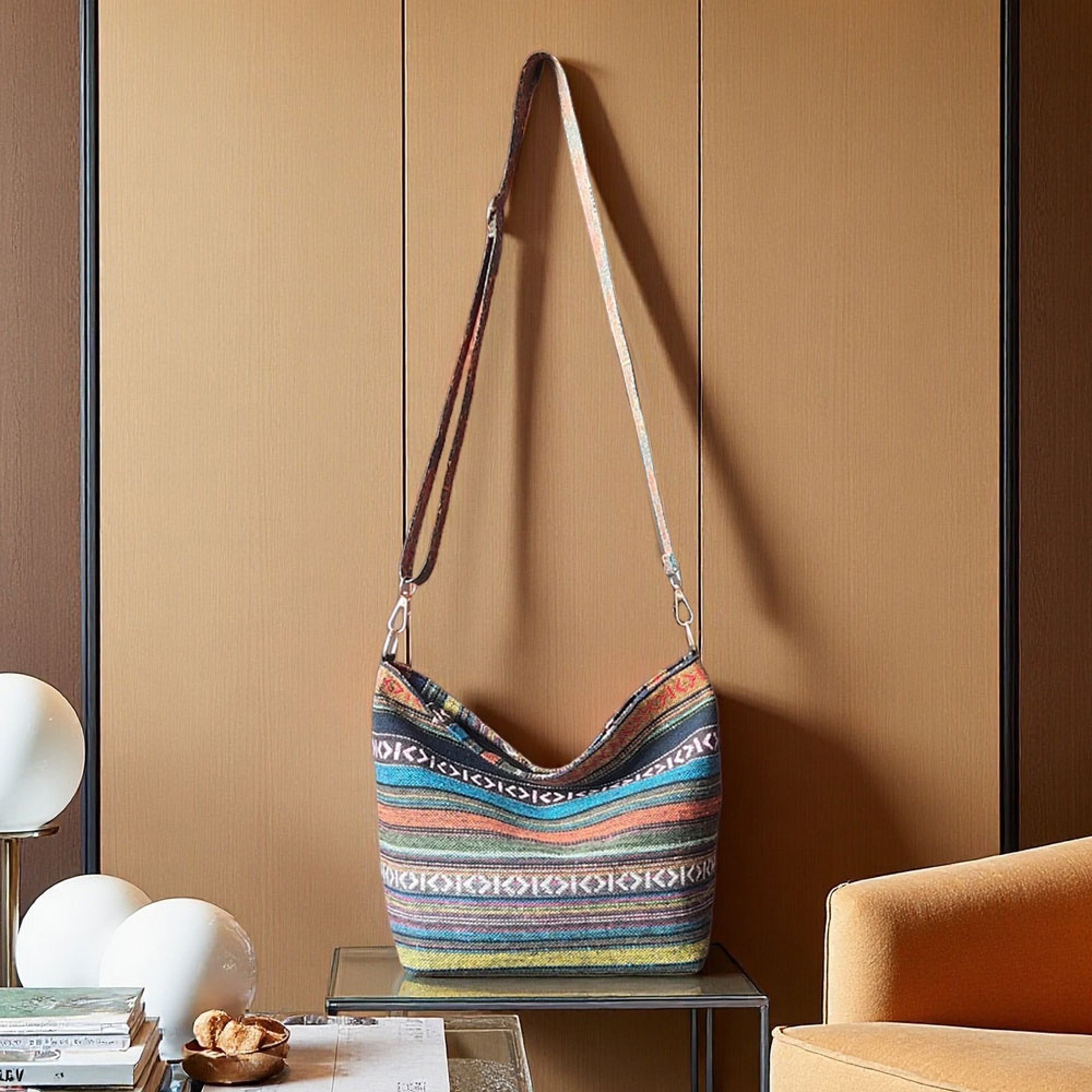 Boho Striped Bucket Crossbody Bag For Women 0