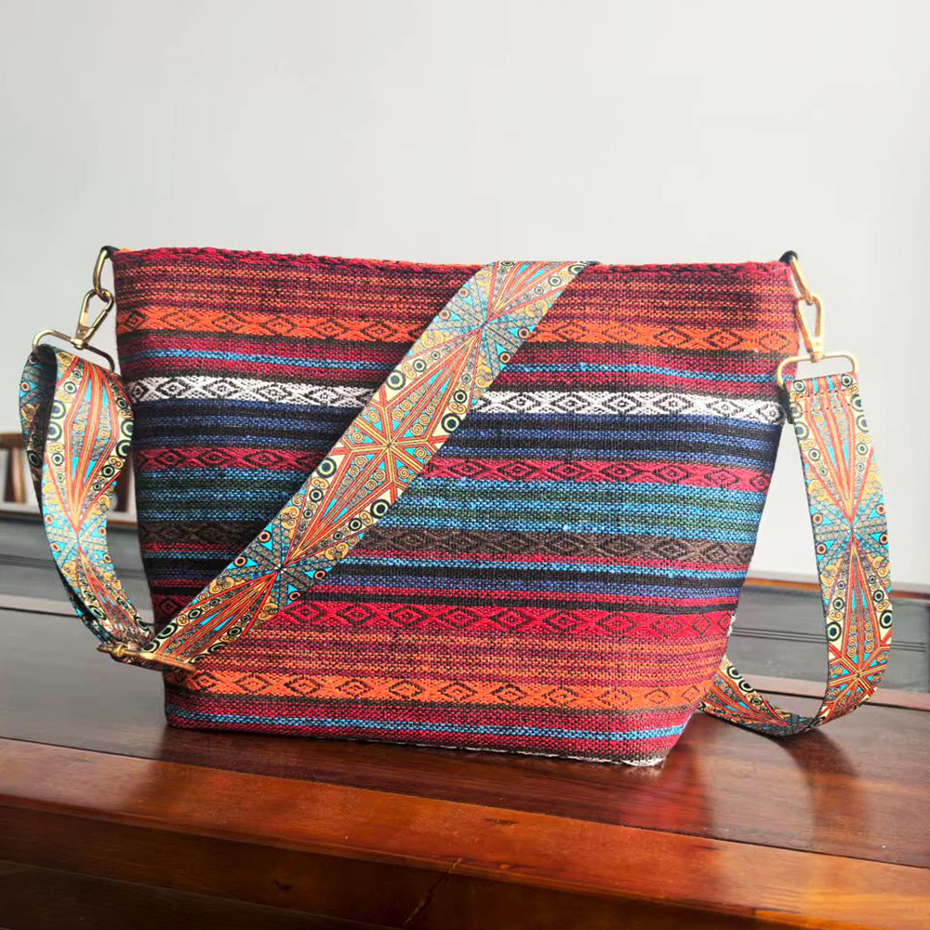 Boho Striped Bucket Crossbody Bag For Women 6