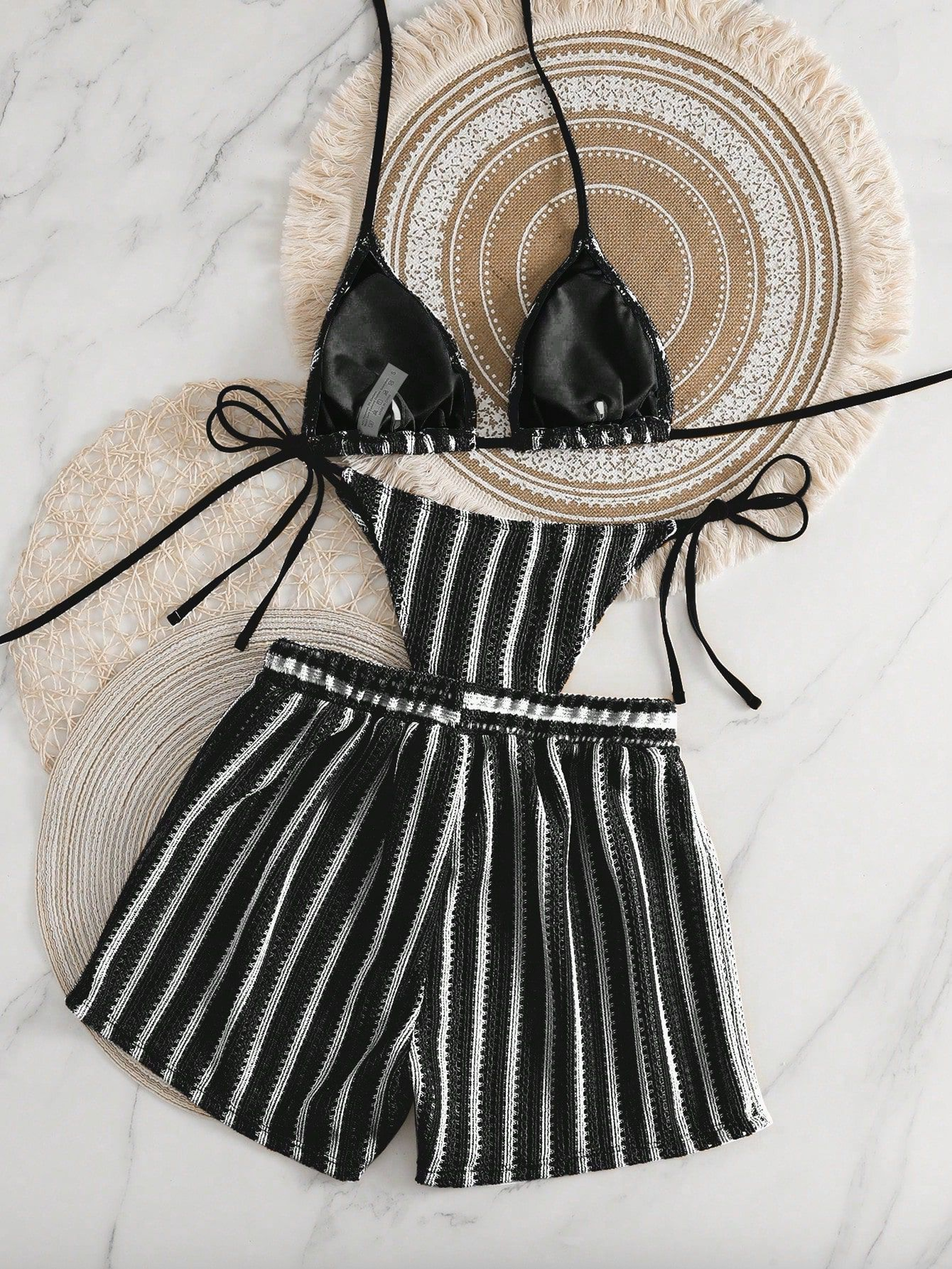 Mesh Tie Up Bikini Set With High Cut Bottoms 5