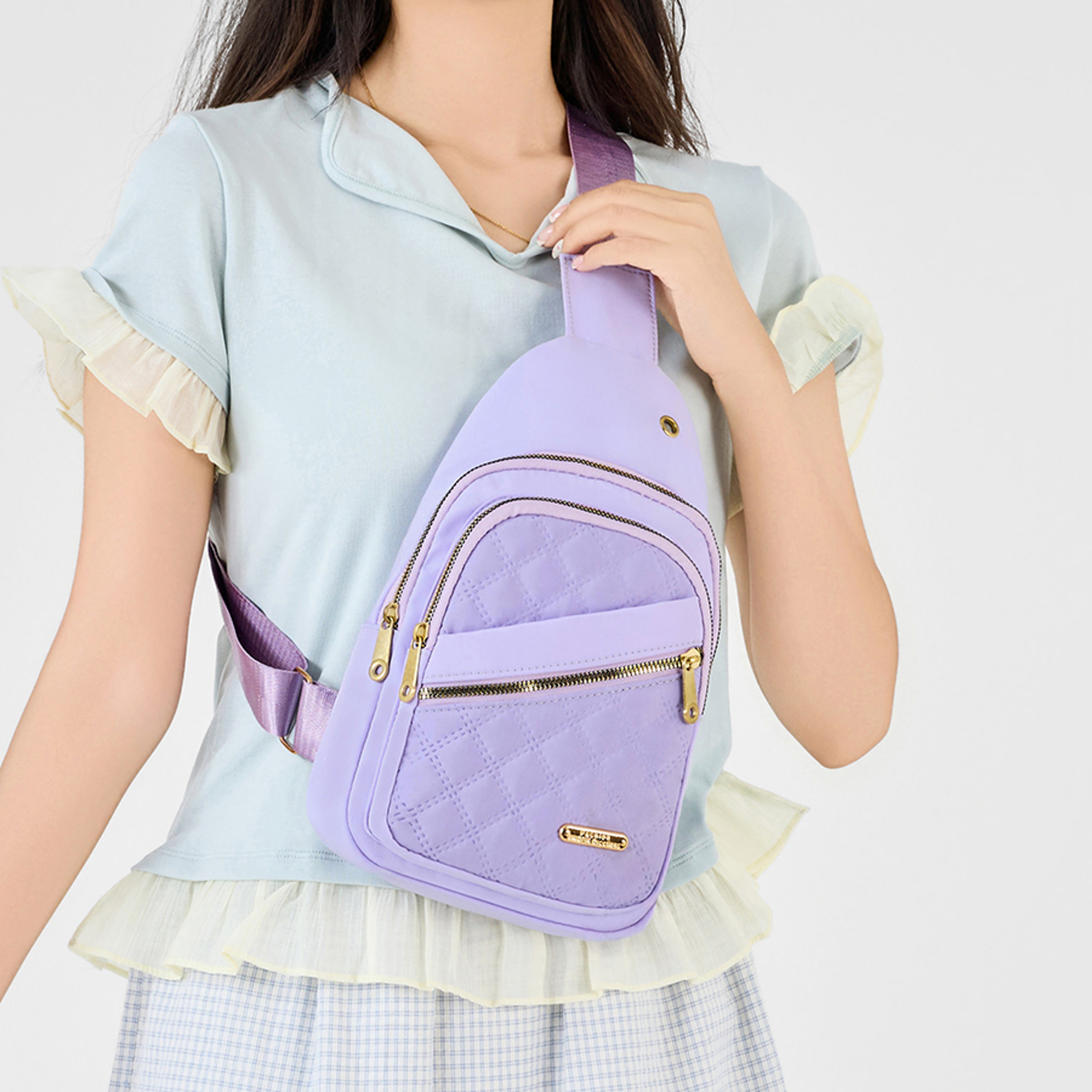 Quilted Crossbody Sling Bag for Women with Earphone Hole – view 2