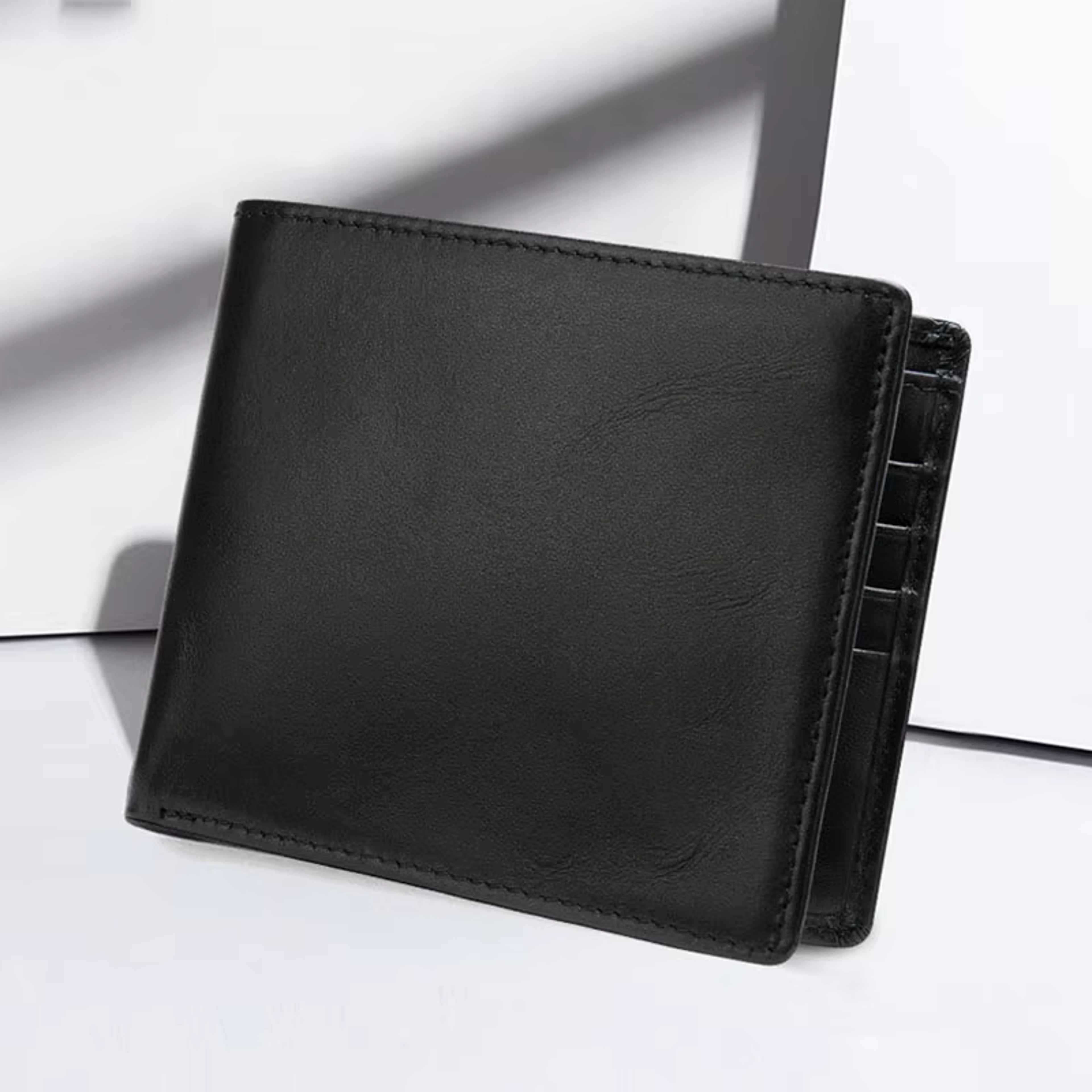 Soft Genuine Leather Wallet for Men Compact Black Cow Leather Card Holder – view 1