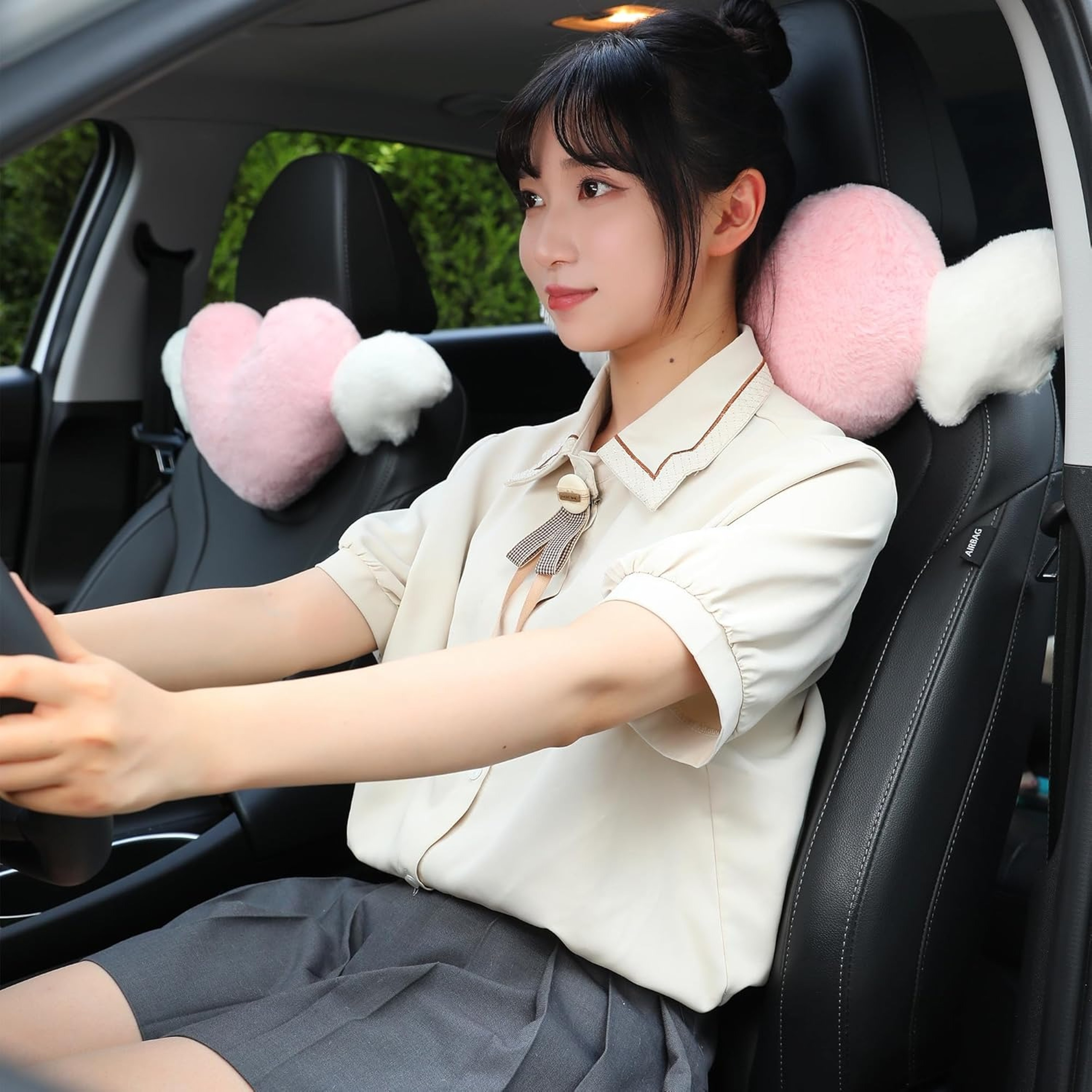 Pink Heart Angel Wings Car Headrest Pillow For Cute Neck Support 0