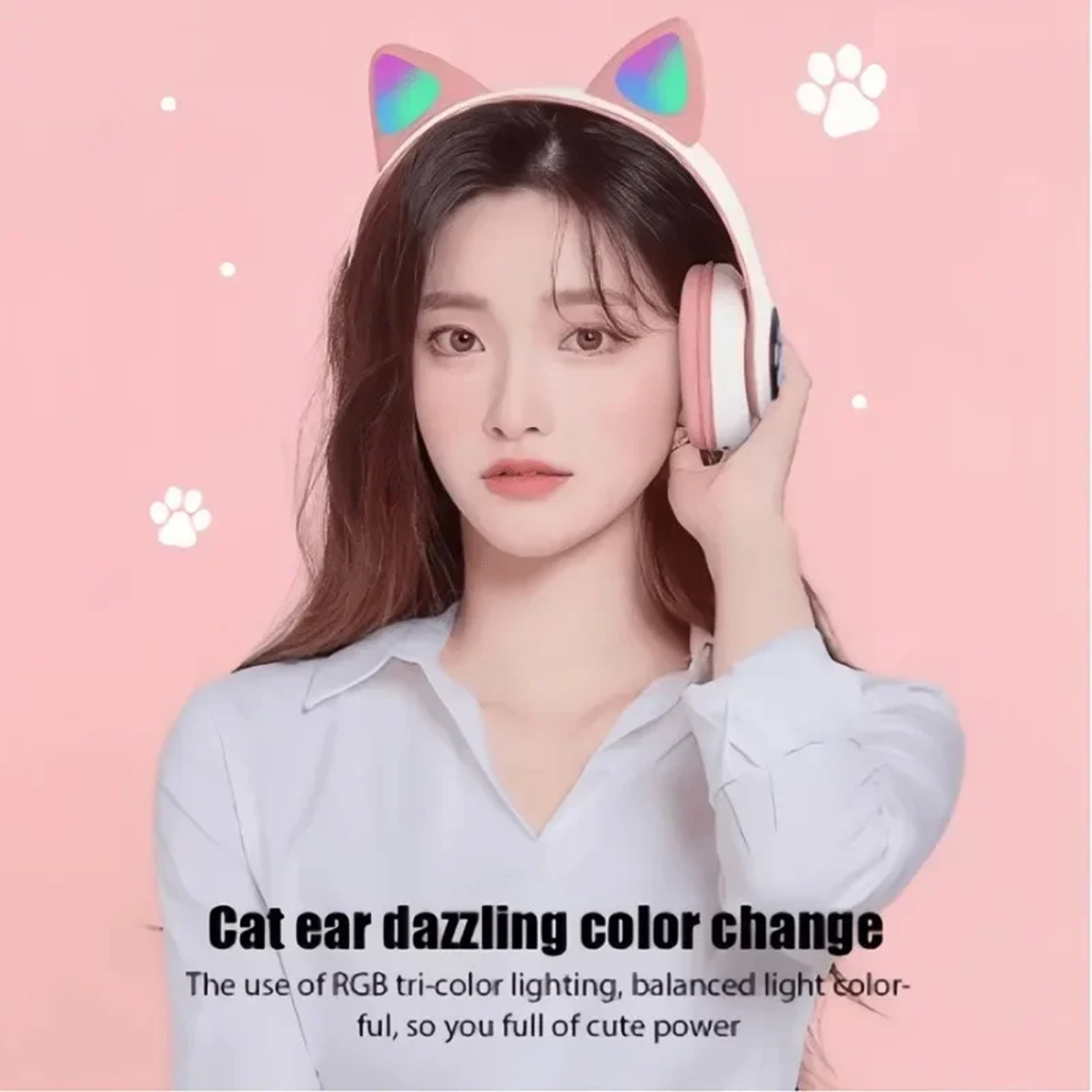 Cute Cat Ear Wireless Headphones with Microphone RGB Noise Cancelling Kids Headset for Stereo Music – view 5