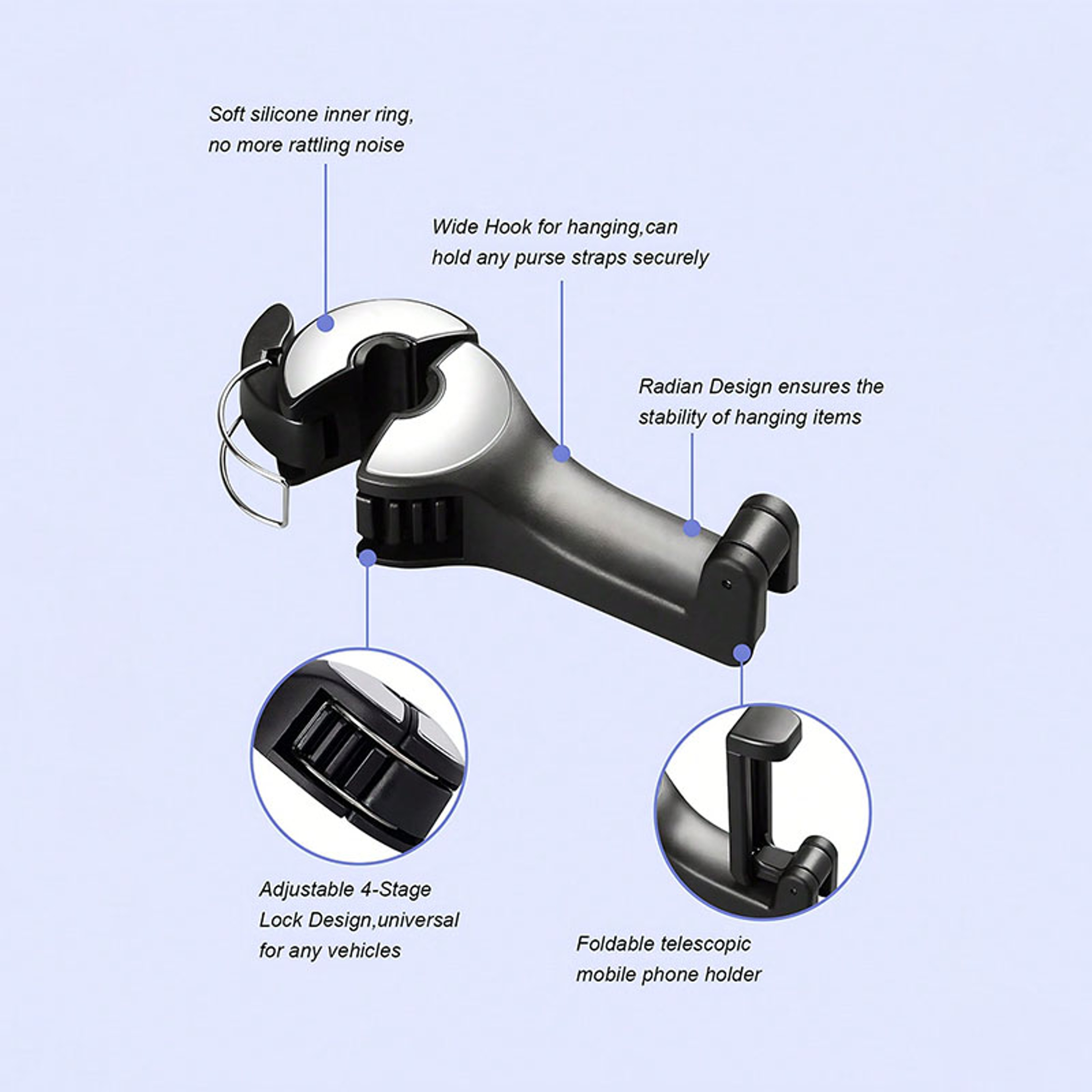 Car Seat Hook Phone Holder Rotatable Soft Silicone Secure Lock Hidden Design Fits Phones – view 6