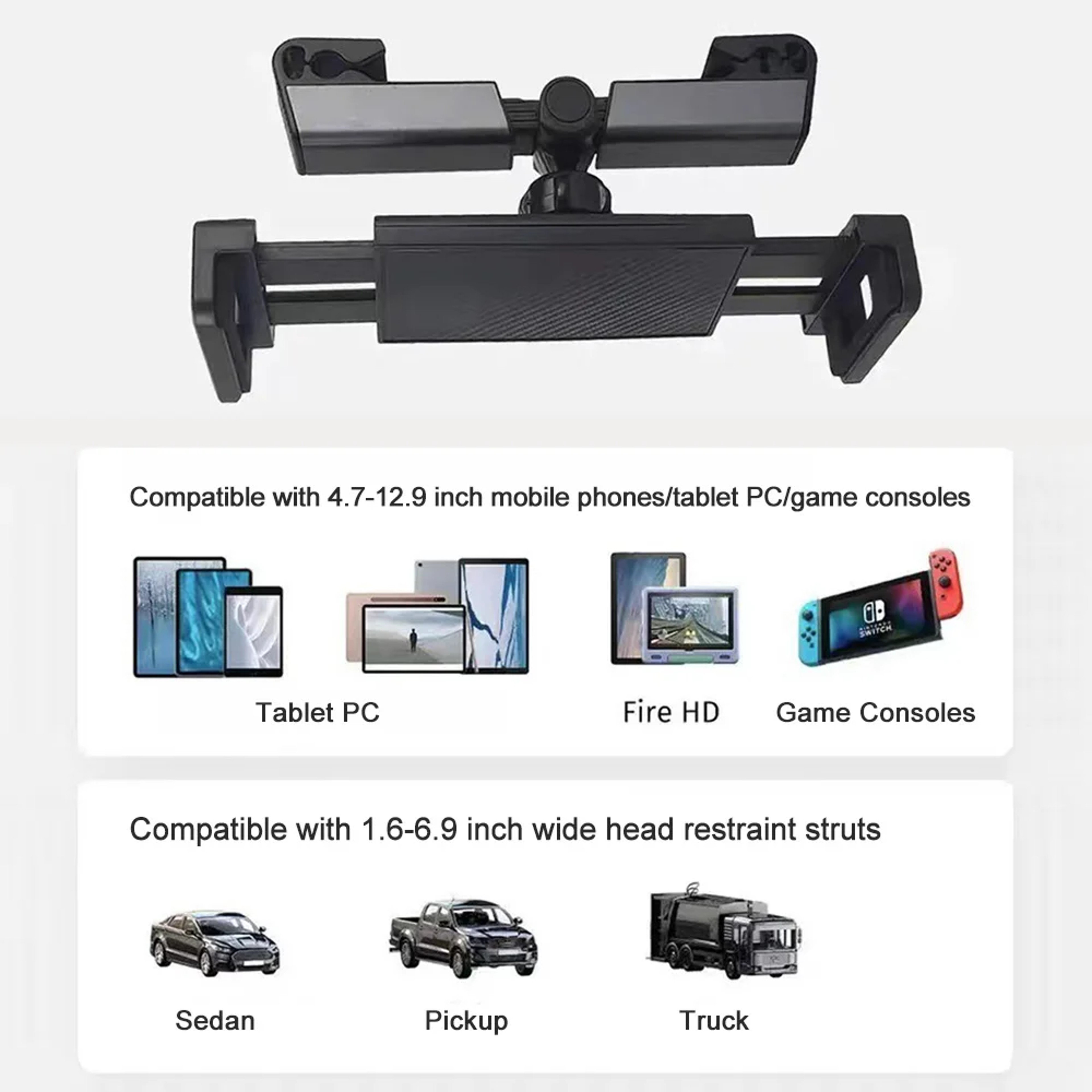 Telescopic Car Phone Holder Universal AntiShake Tablet Mount For Rear Row Auto Phone Stand 2