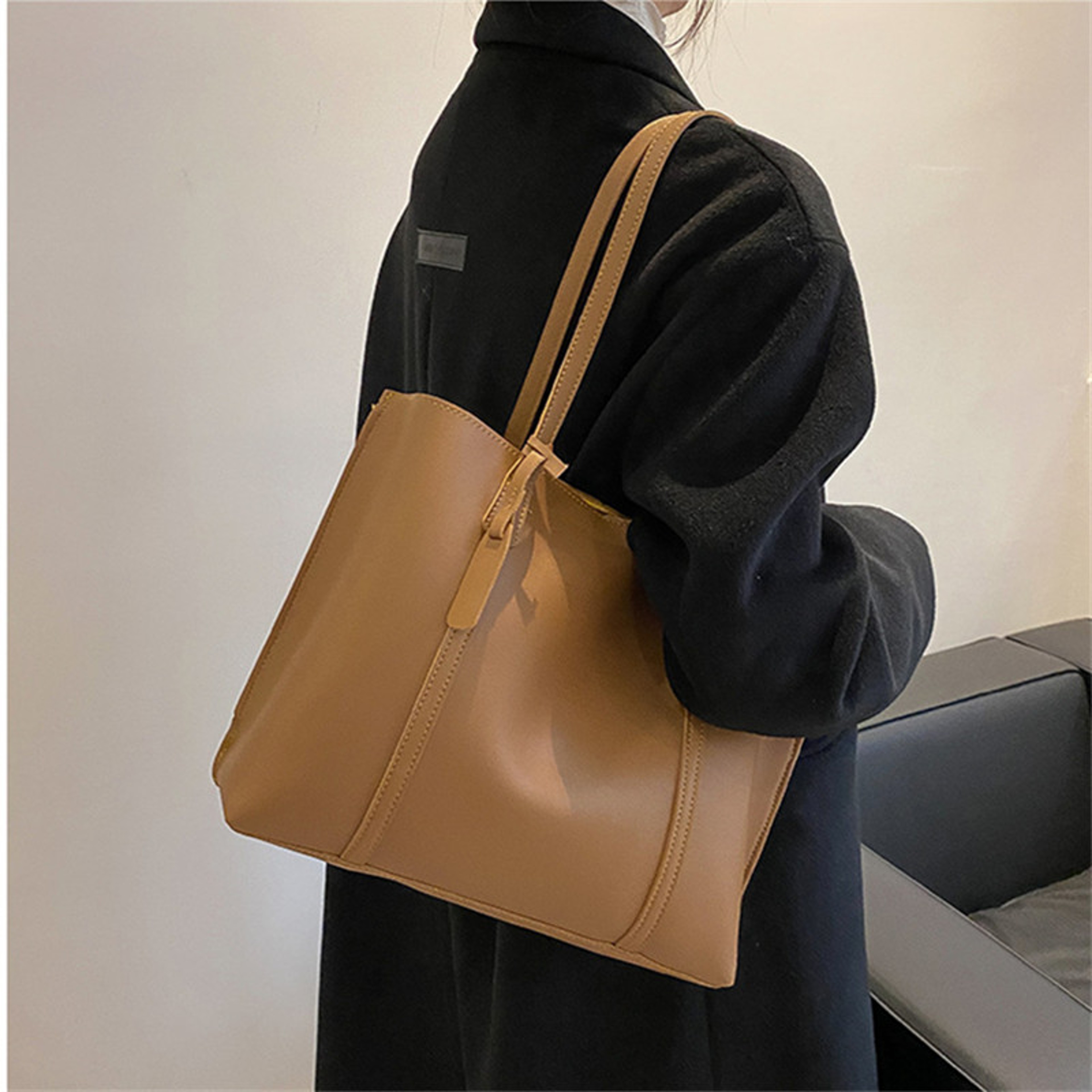 Large Capacity Womens Leather Tote Bag Soft Casual Versatile Shoulder Bag For Women 5