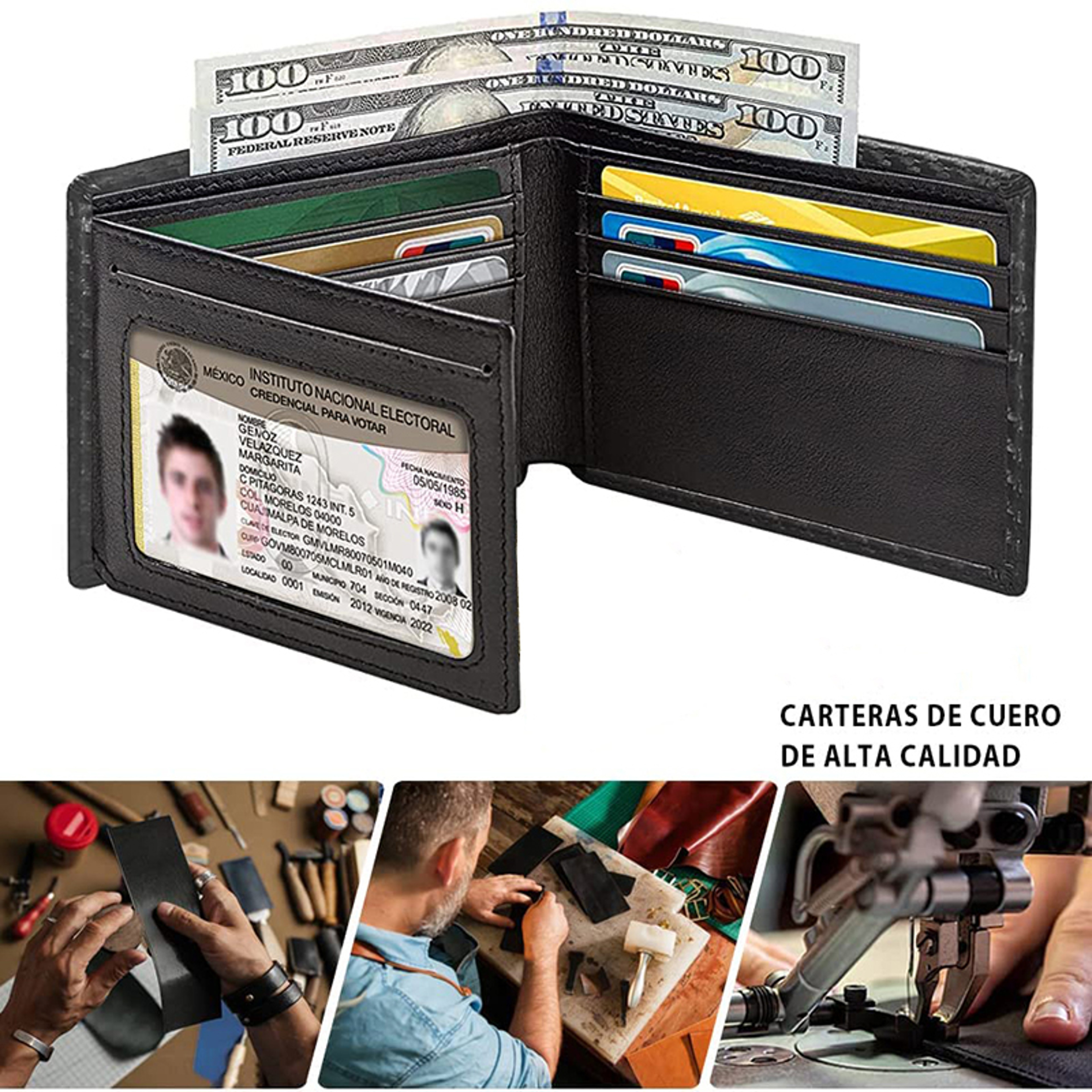 Slim Minimalist TriFold Wallet Carbon Fiber RFID Blocking Mens Wallet With ID Holder 0