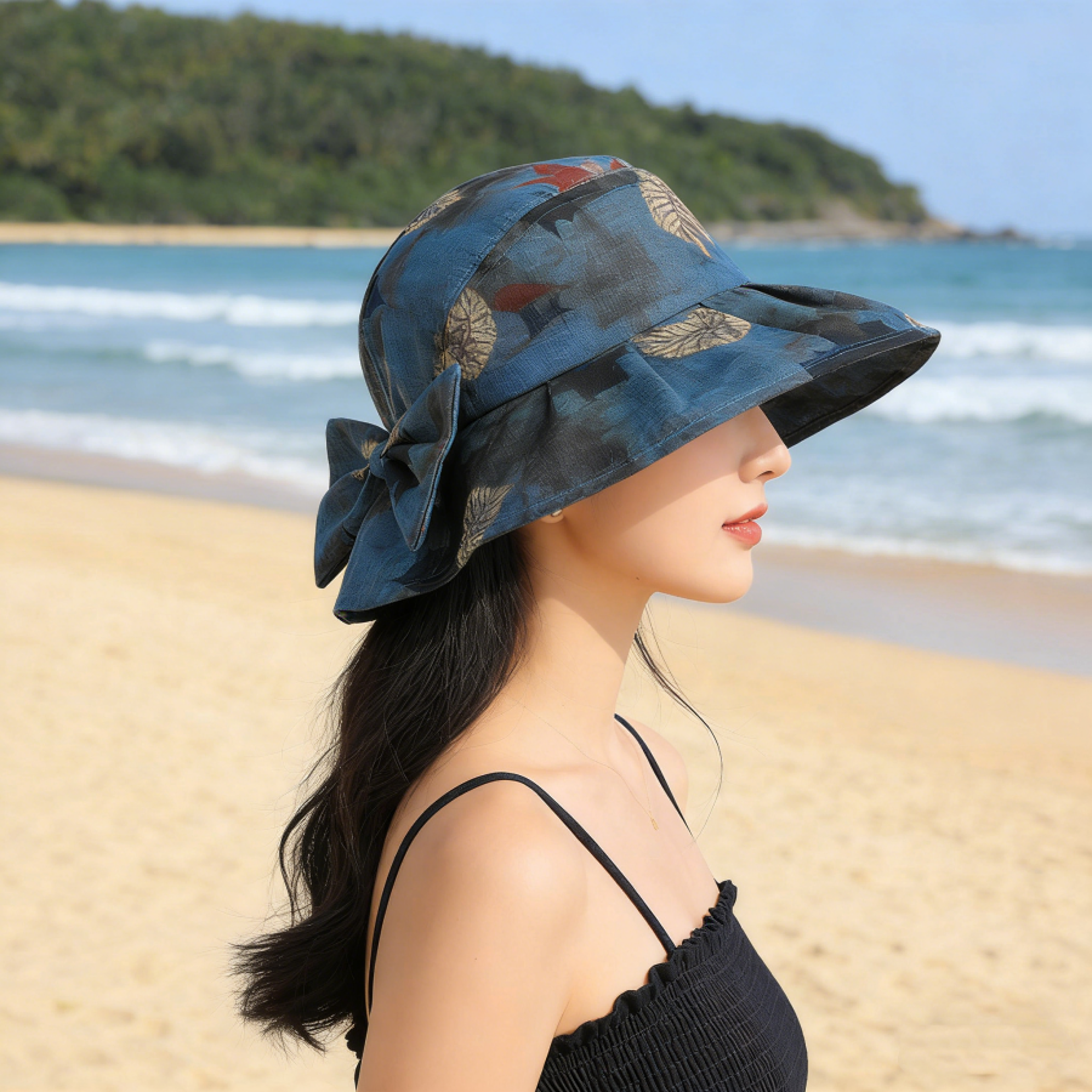 Retro Maple Leaf Foldable Wide Brim Sun Hat For Women  Men Stylish Beach  Travel Foldable Sun Hat 0