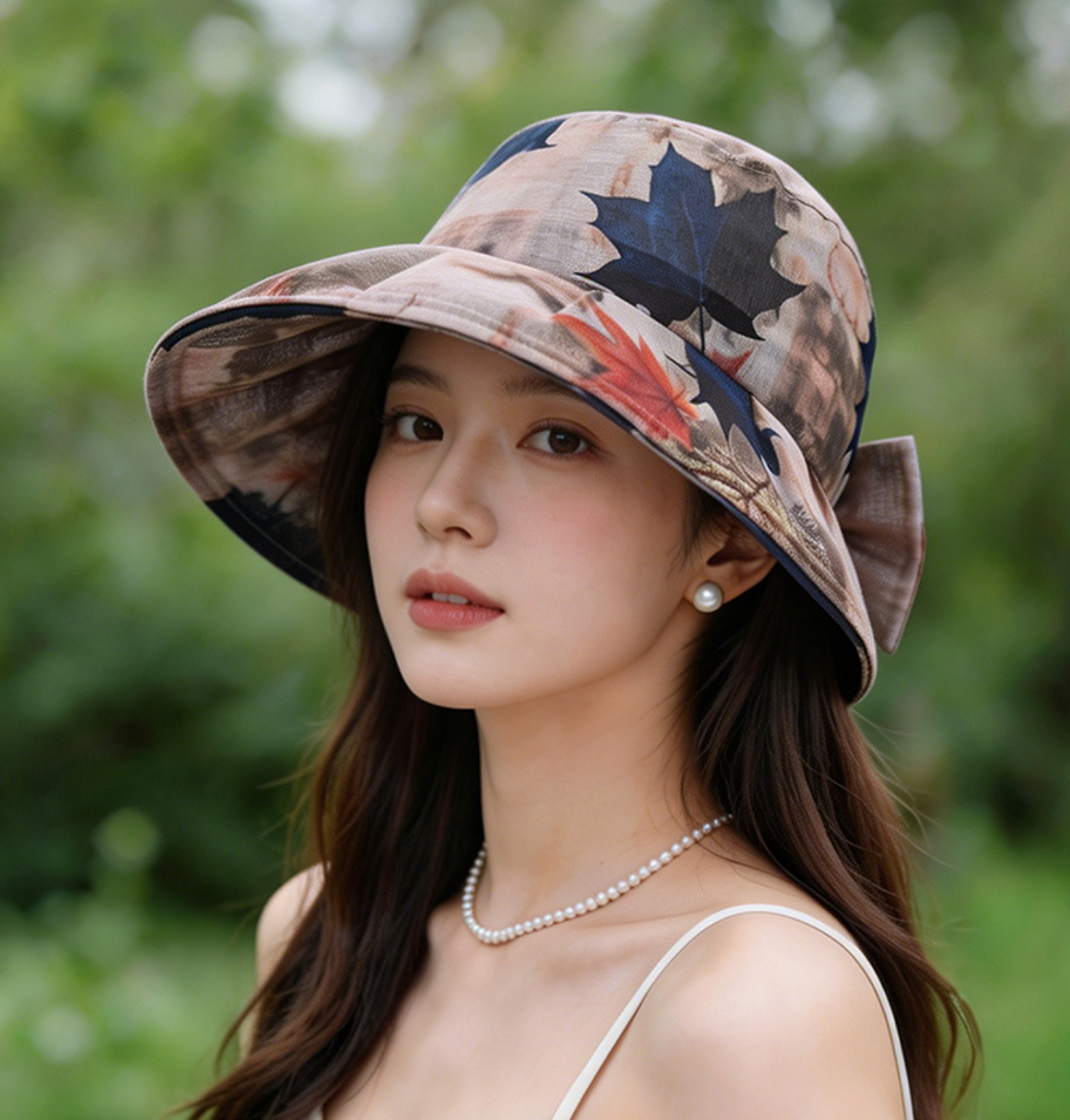 Retro Maple Leaf Foldable Wide Brim Sun Hat For Women  Men Stylish Beach  Travel Foldable Sun Hat 5