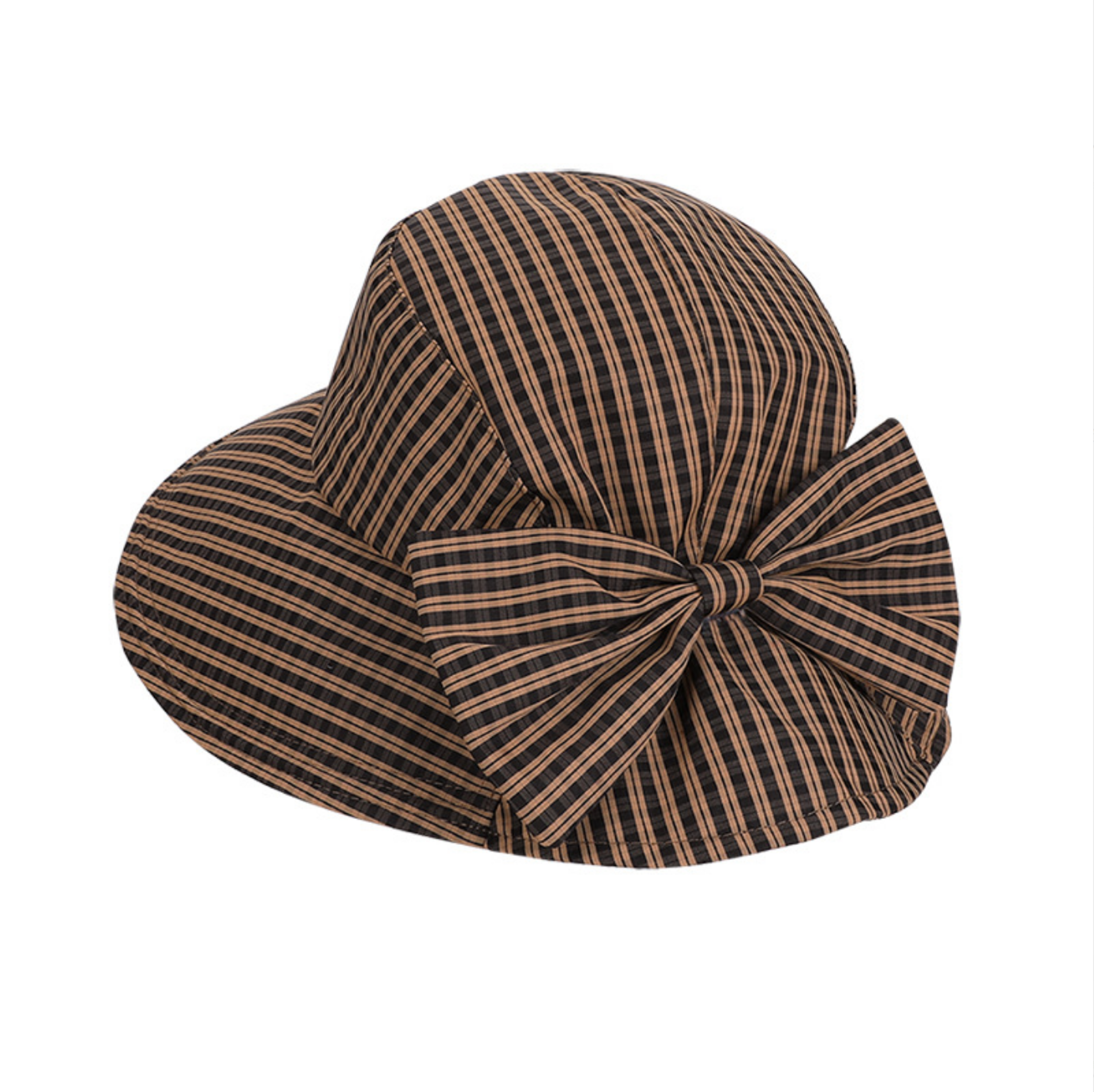 Retro Plaid Foldable Wide Brim Sun Hat With Bow Stylish UV Protection 8