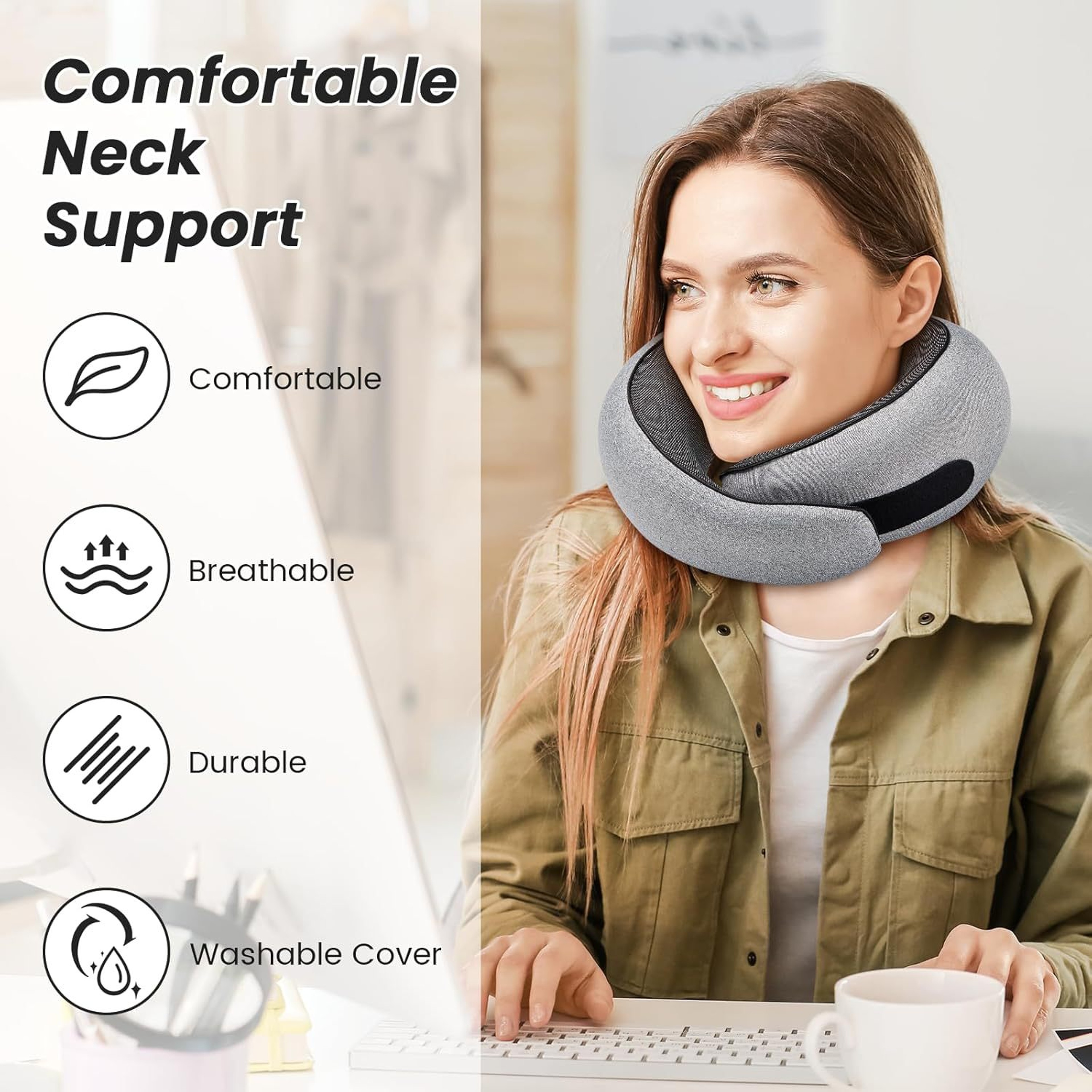 Premium U Shaped Memory Foam Travel Neck Pillow for Comfortable Sleep – view 2