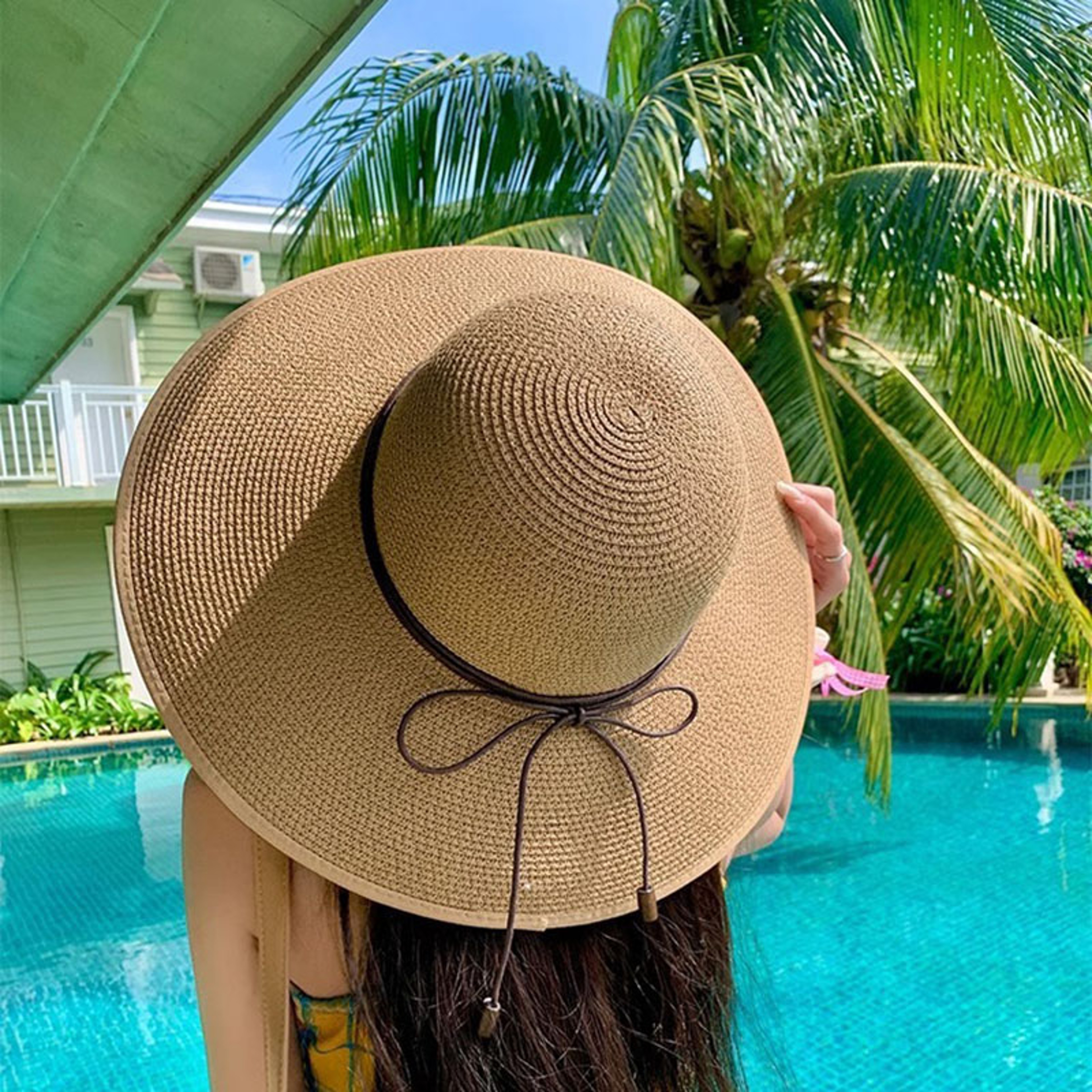 Elegant Womens Wide Brim Straw Sun Hat Summer UV Protection Beach Hat with Belt Strap – view 6
