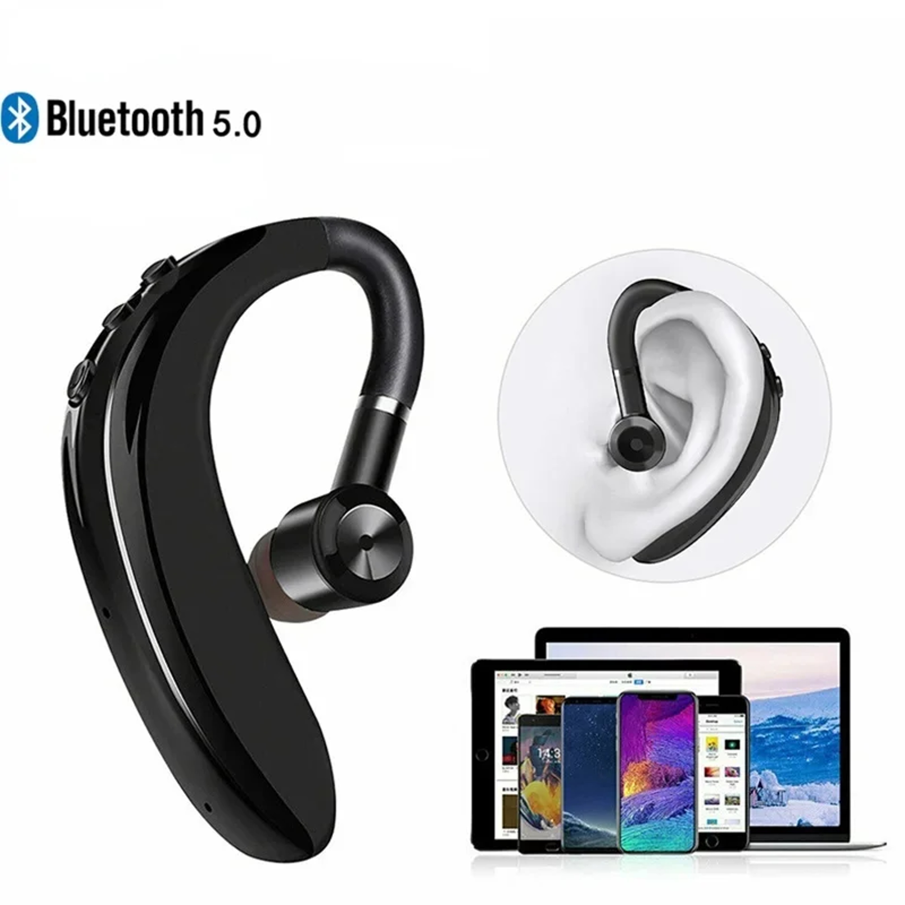 Wireless Bluetooth Single Ear Hook Sports & Business Headset with Mic – view 2