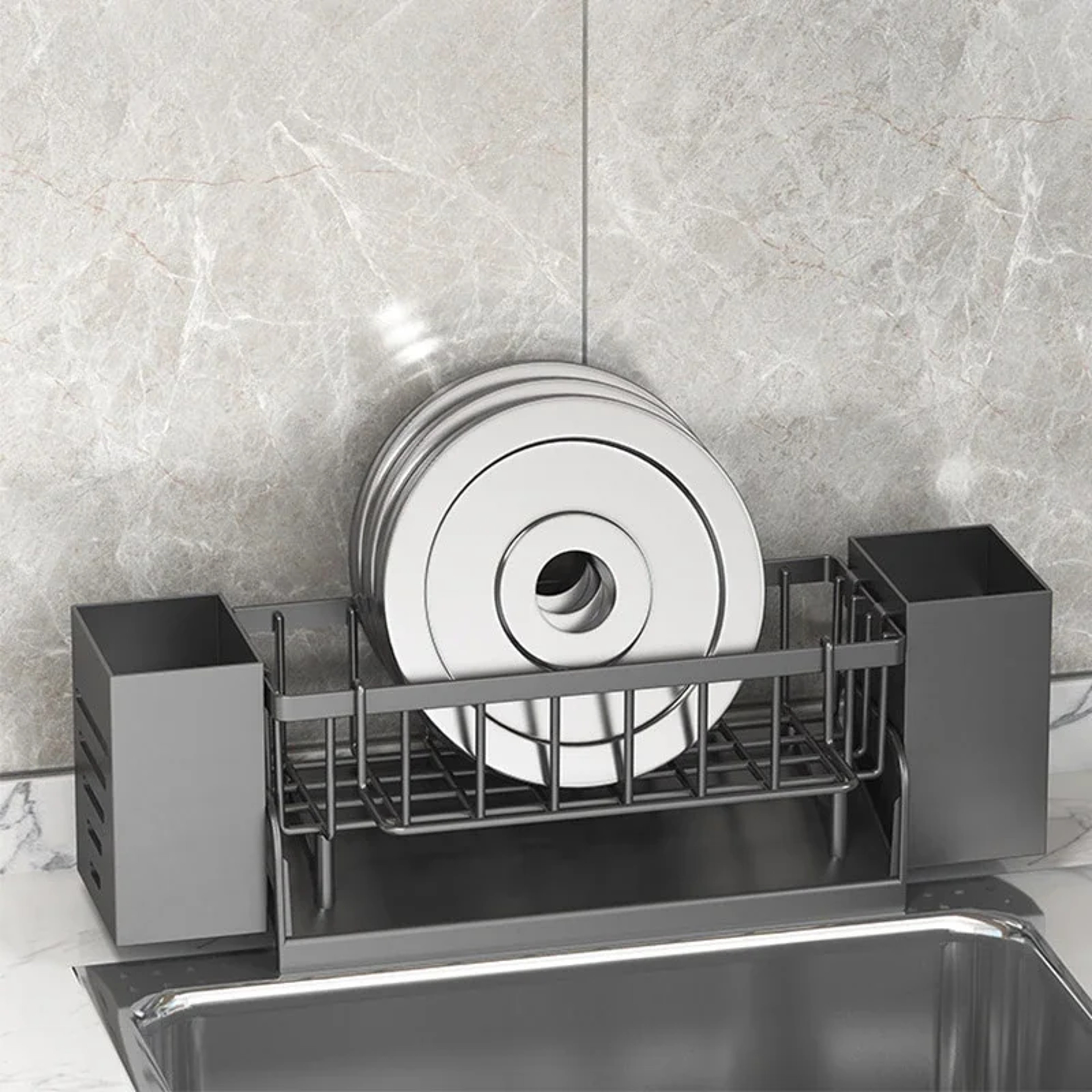 Space Saving Self Draining Sink Organizer  Kitchen Sponge Holder Rack 4