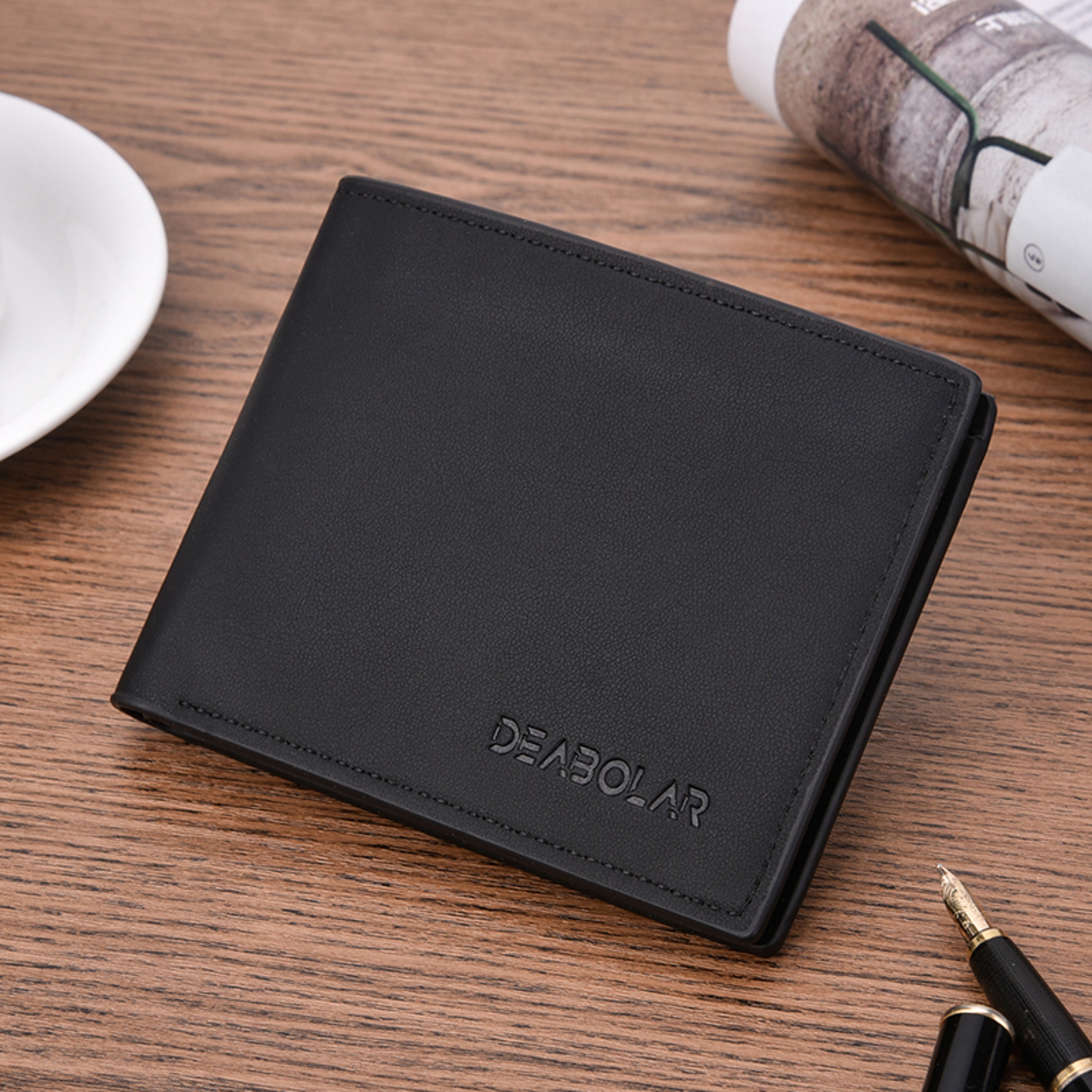 Classic Small Mens Wallet Premium PU Leather Card  Photo Holder 0