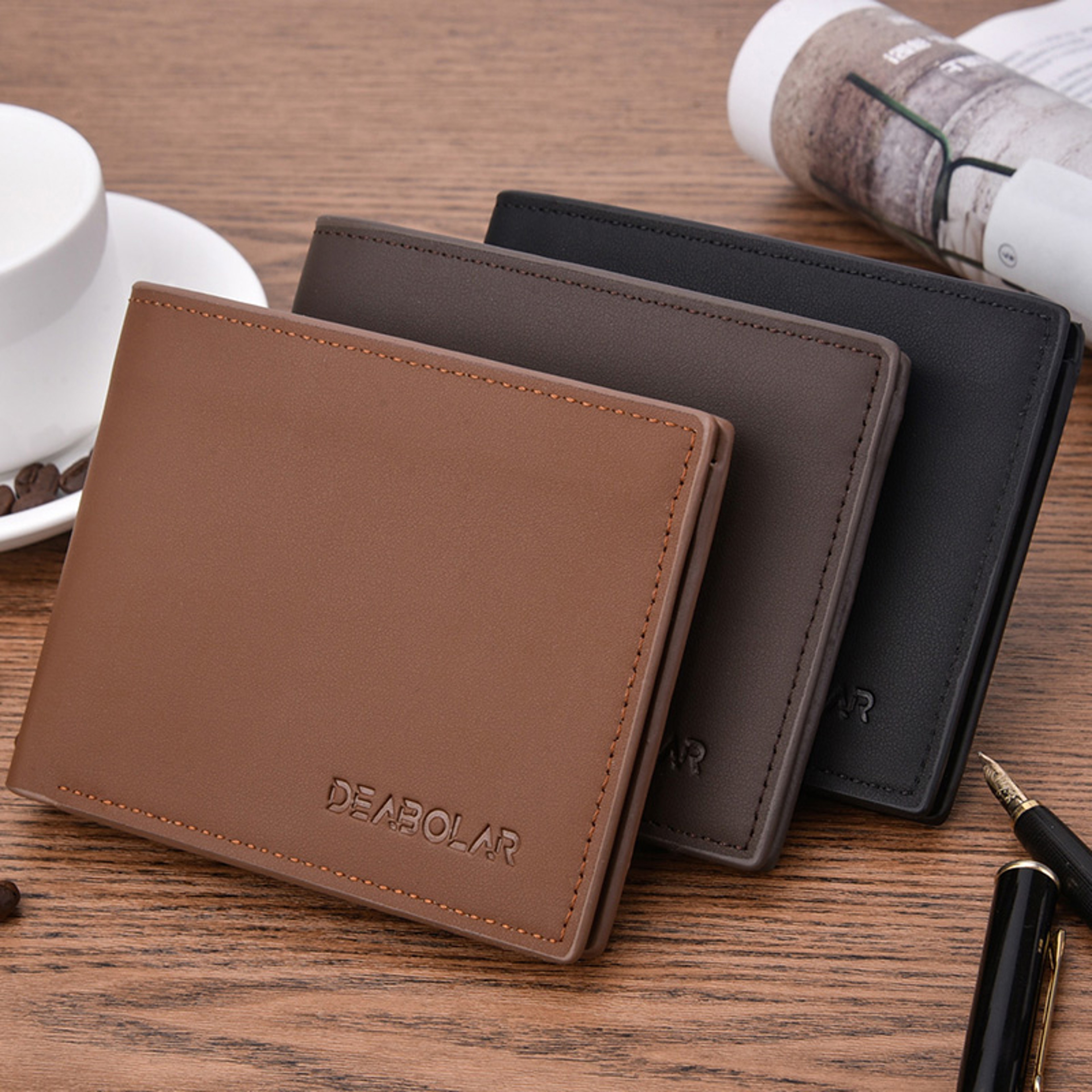 Classic Small Mens Wallet Premium PU Leather Card  Photo Holder 4