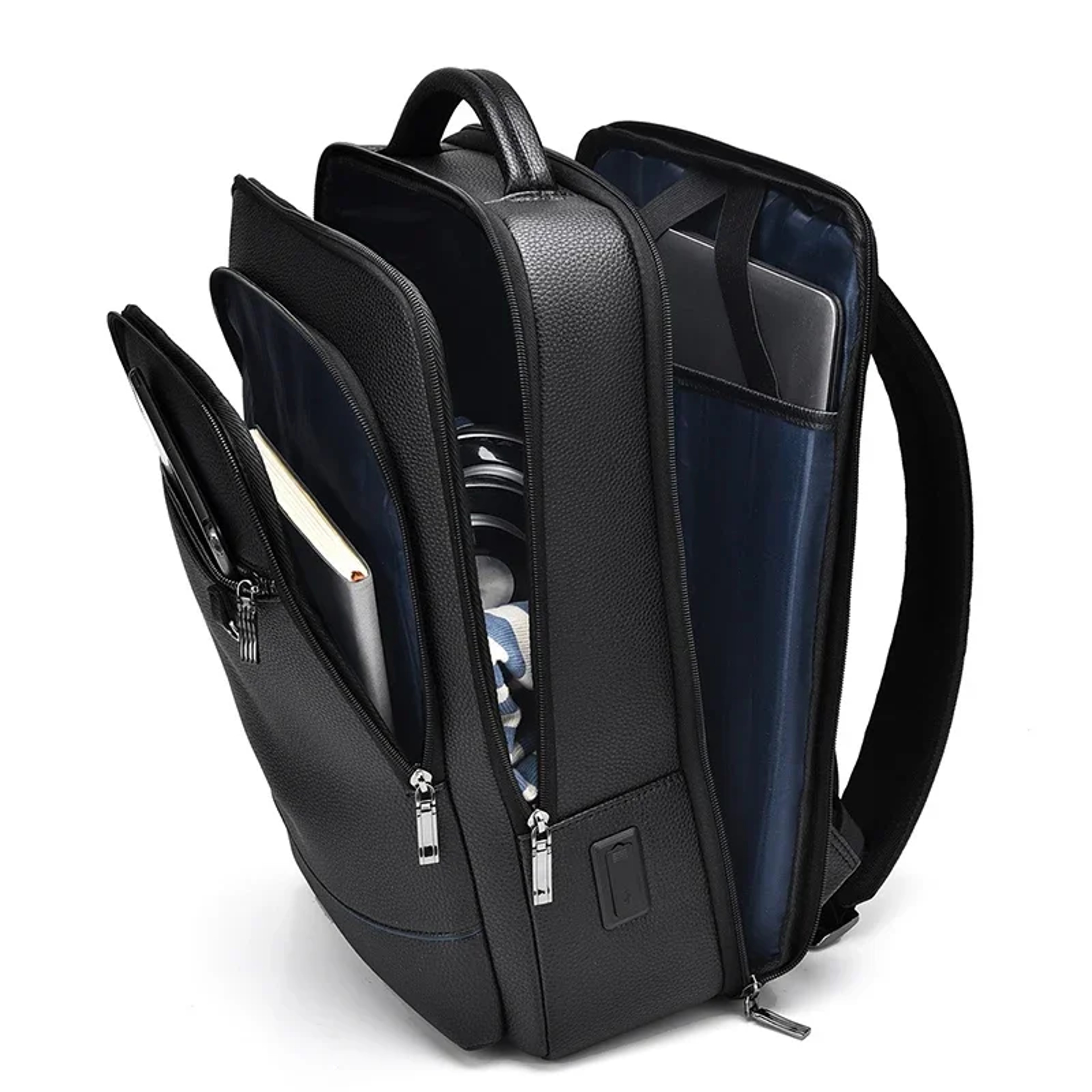 Executive PU Leather USB Charging Business Laptop Backpack 4