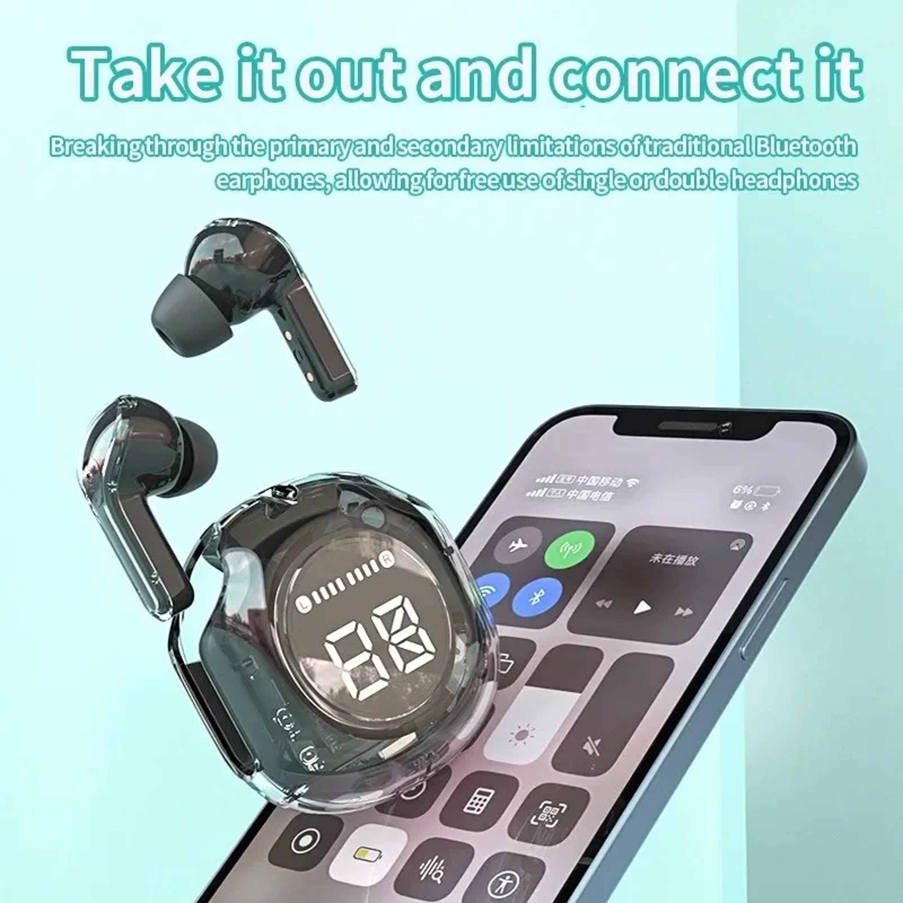 Transparent Bluetooth Earbuds with LED Display Wireless In Ear Earphones – view 5