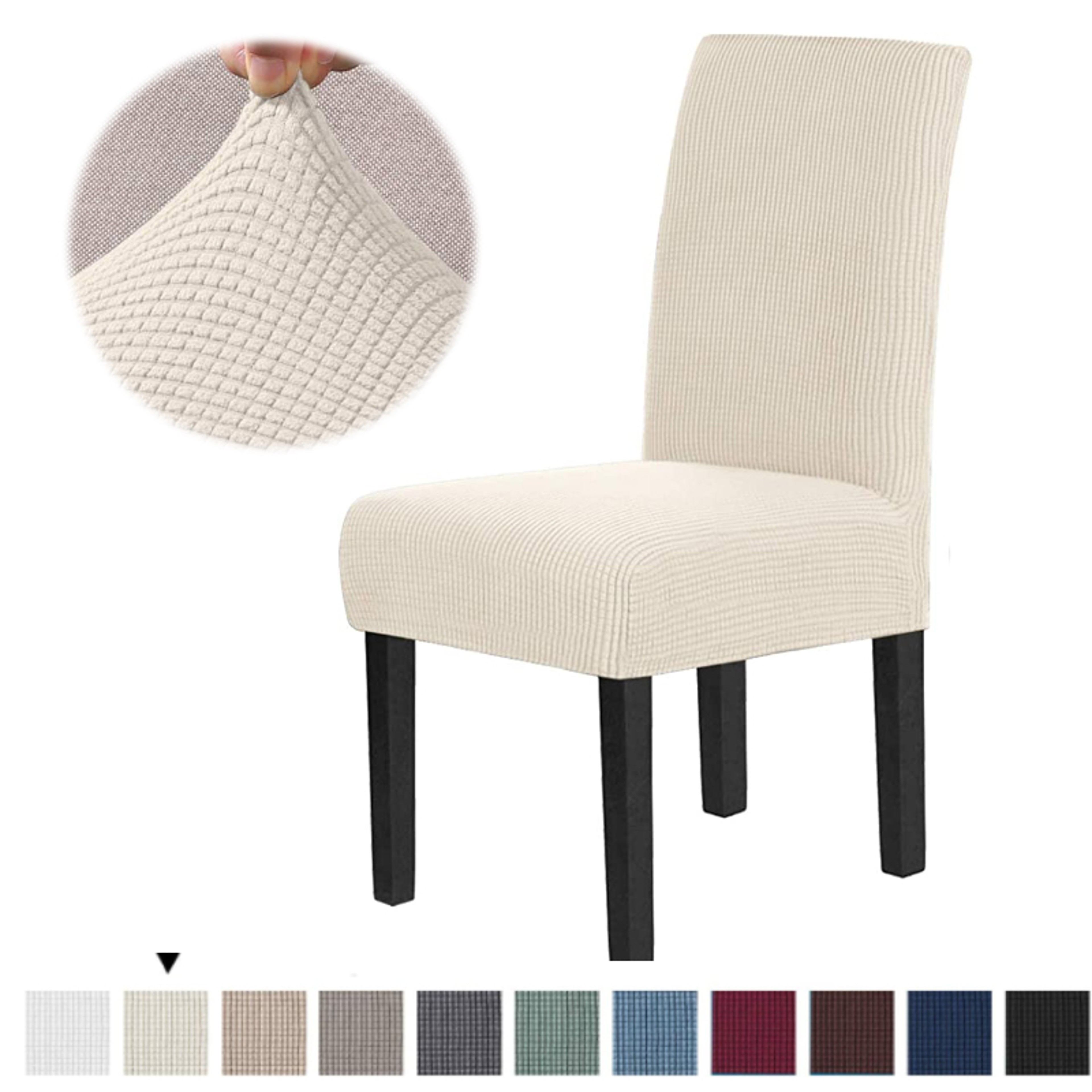 Premium Textured Stretch Dining Chair Covers Checked Jacquard Slipcovers 0