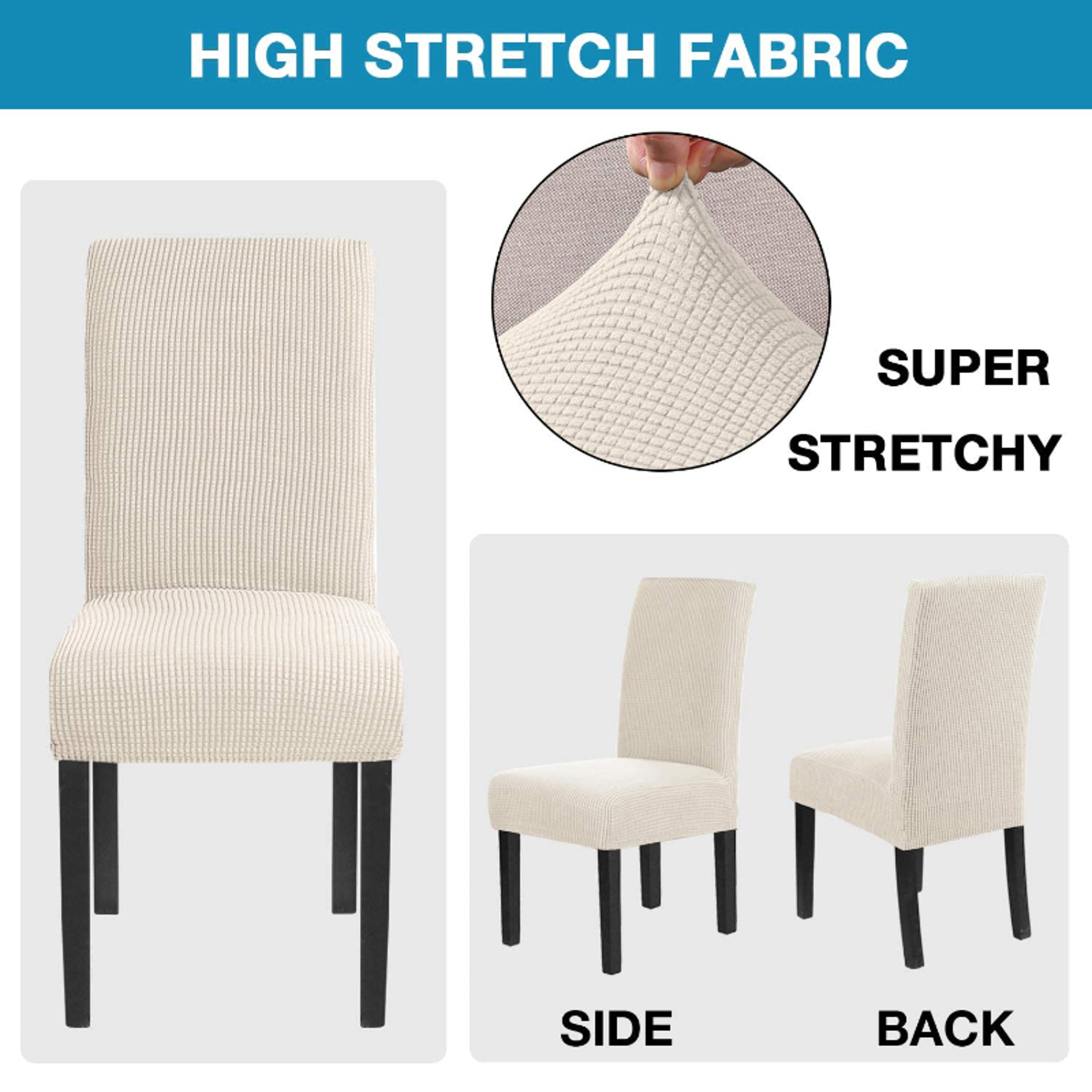 Premium Textured Stretch Dining Chair Covers Checked Jacquard Slipcovers 1
