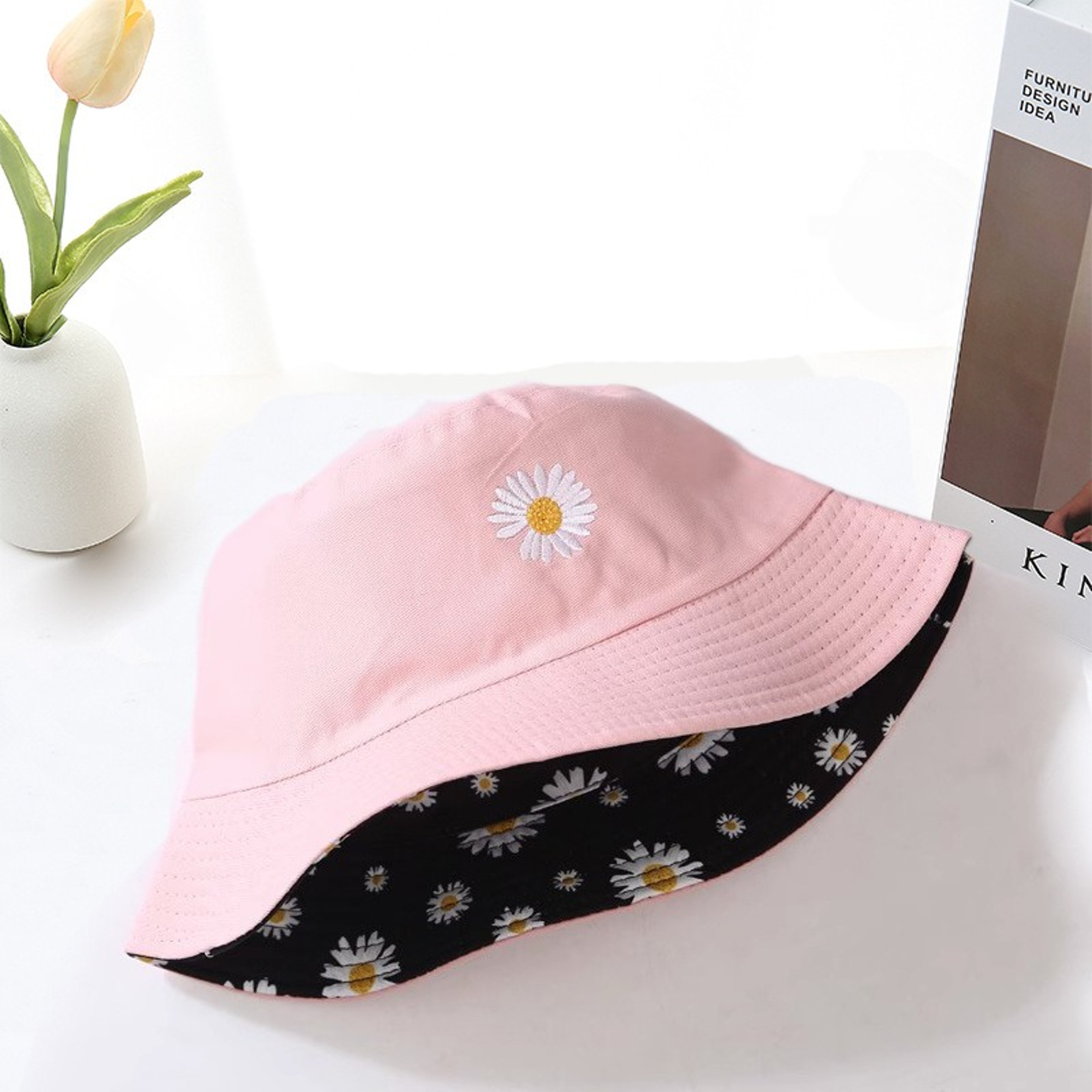 Daisy Reversible Bucket Hat Cotton Sun Hat For Beach Travel And Outdoor Wear 1
