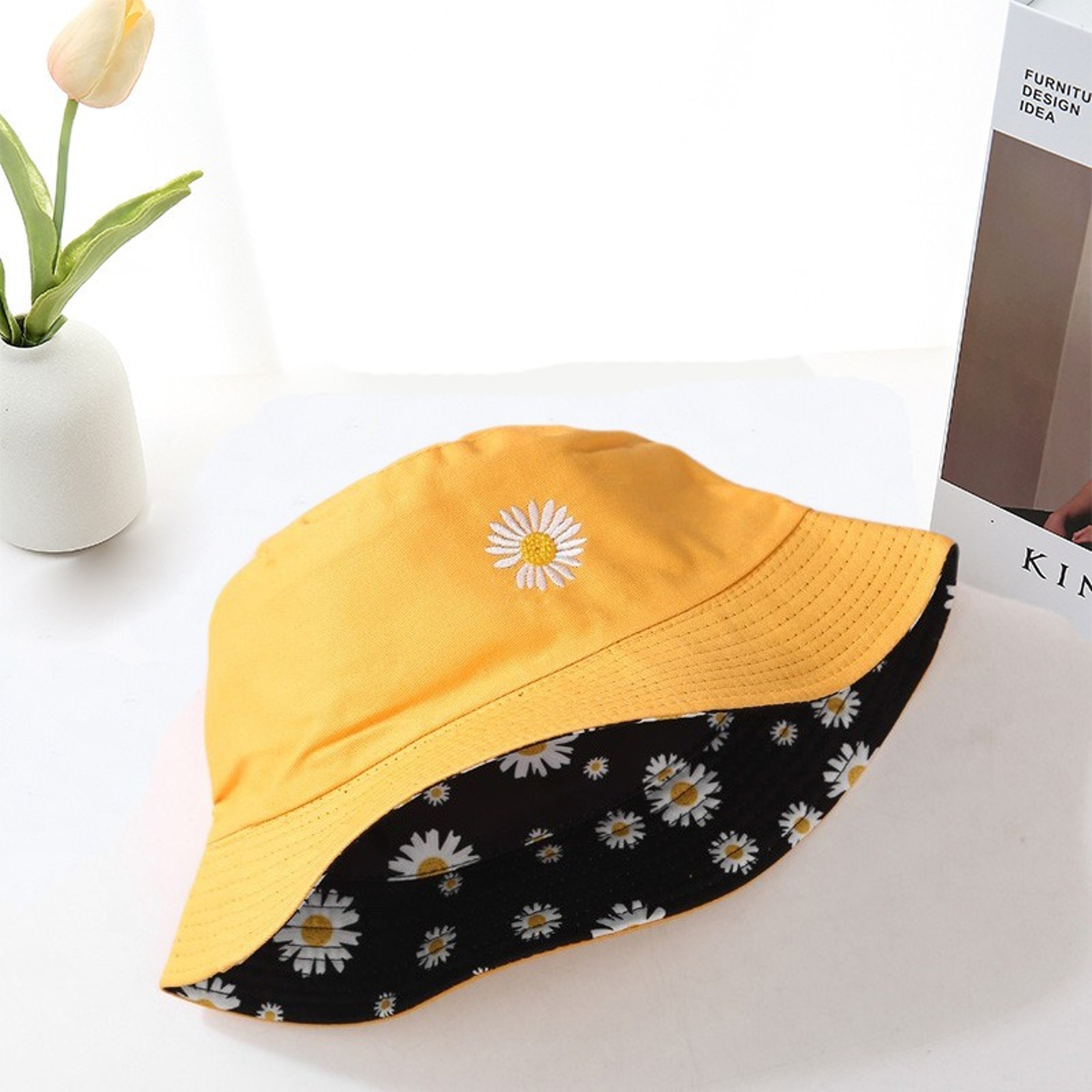 Daisy Reversible Bucket Hat Cotton Sun Hat For Beach Travel And Outdoor Wear 2