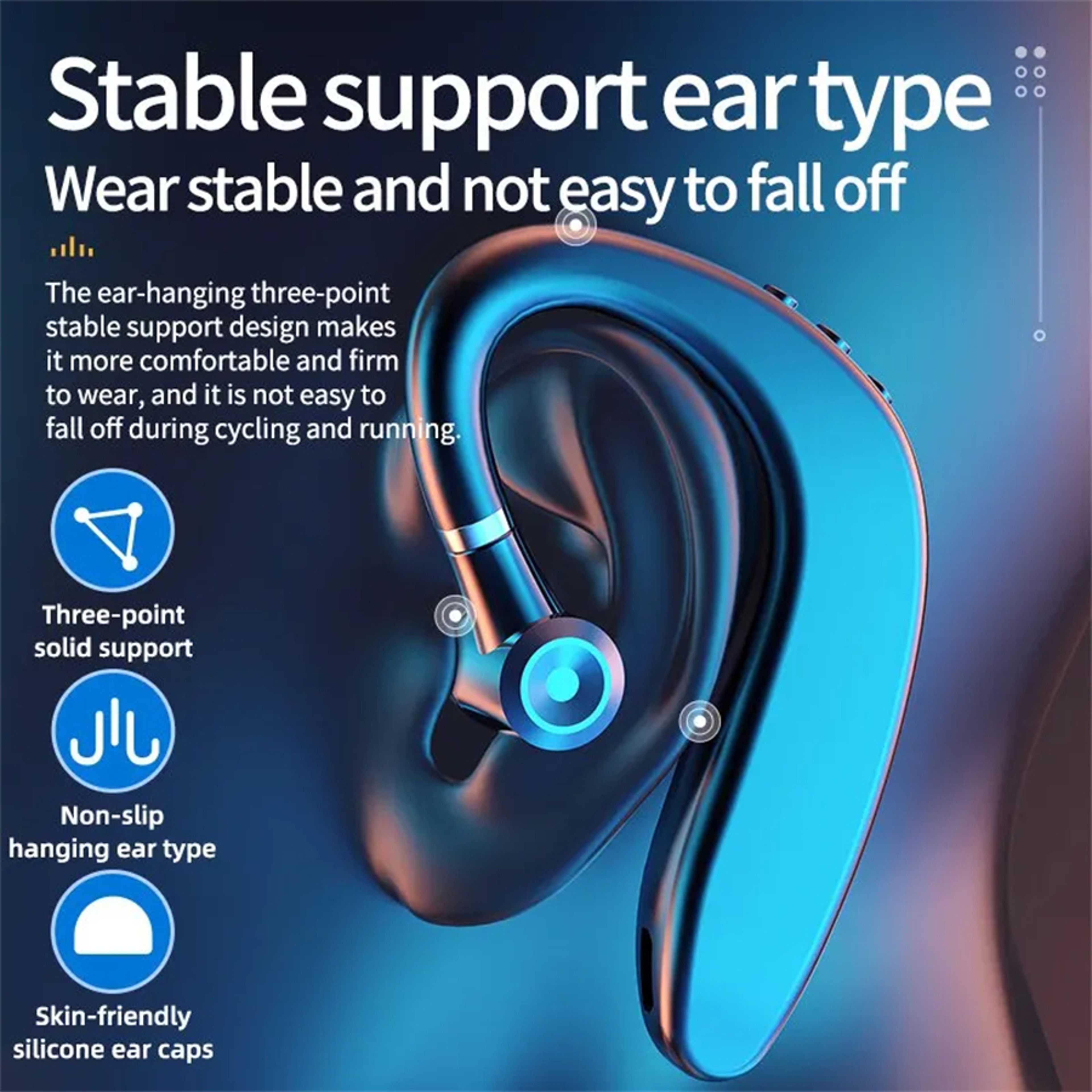 Long Lasting Wireless Bluetooth Headset Single Ear Business Earphone 4