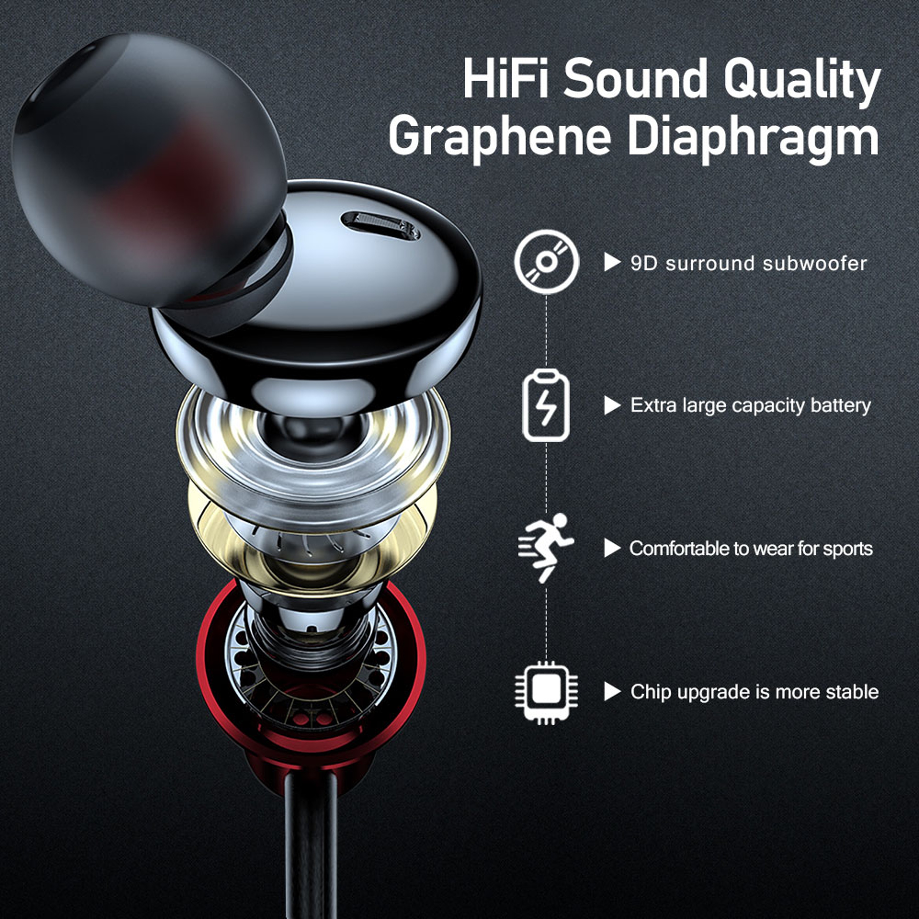 Wireless Bluetooth Neckband Headphones With Microphone  SD Card Playback 3