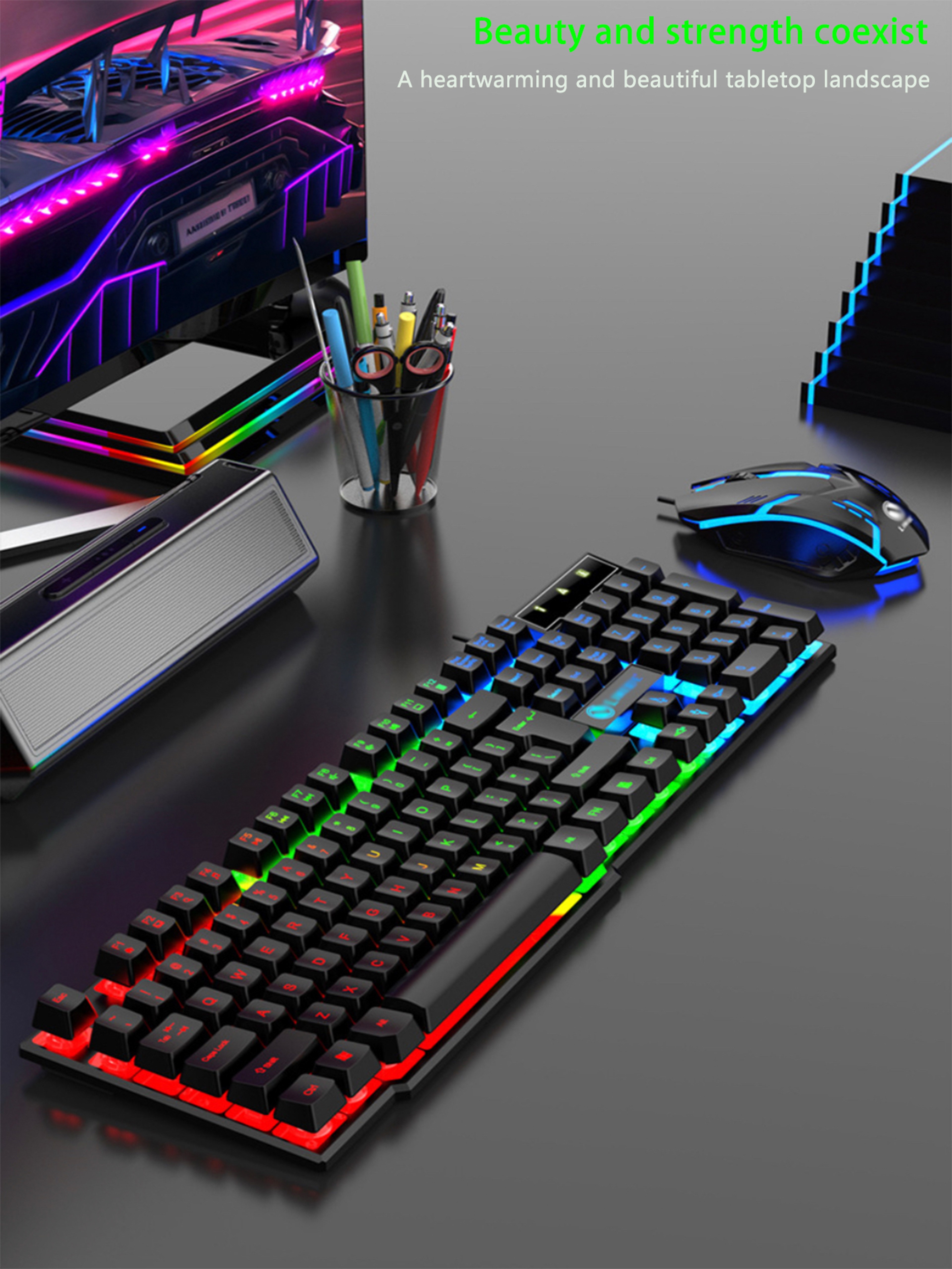 Ultimate Wired Gaming Keyboard  Mouse Combo Backlit Floating Keycap Set 2